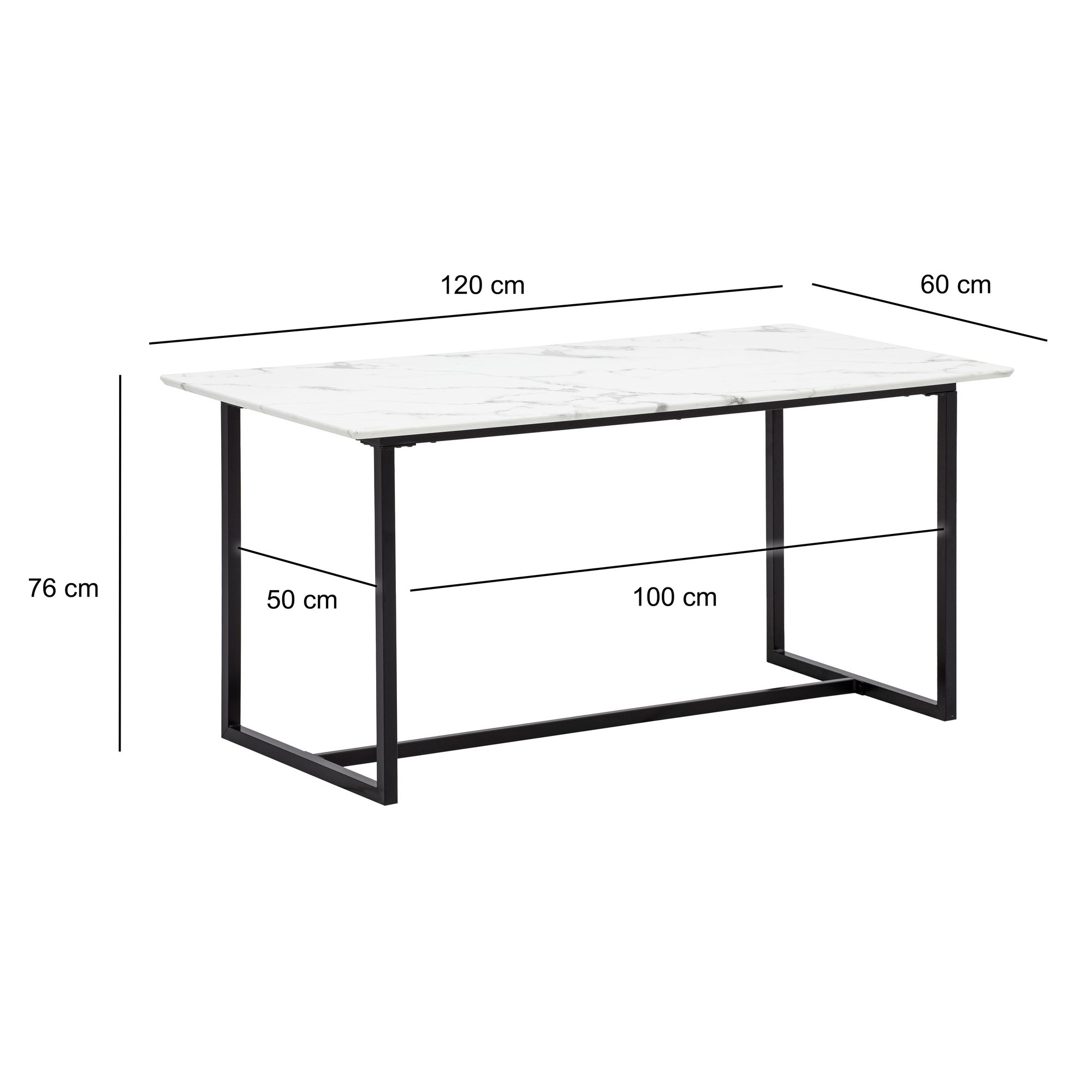 Mesa de comedor 120x60x76 cm mesa de cocina blanca con aspecto de mármol mesa de comedor moderna pequeña, mesa de comedor rectangular, mesa de comedor con patas de metal