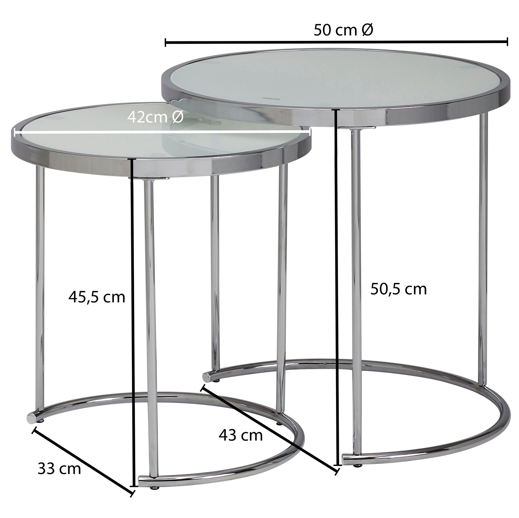 Diseño  redonda ø 50/42 cm - 2 piezas plata blanca con tapa de cristal