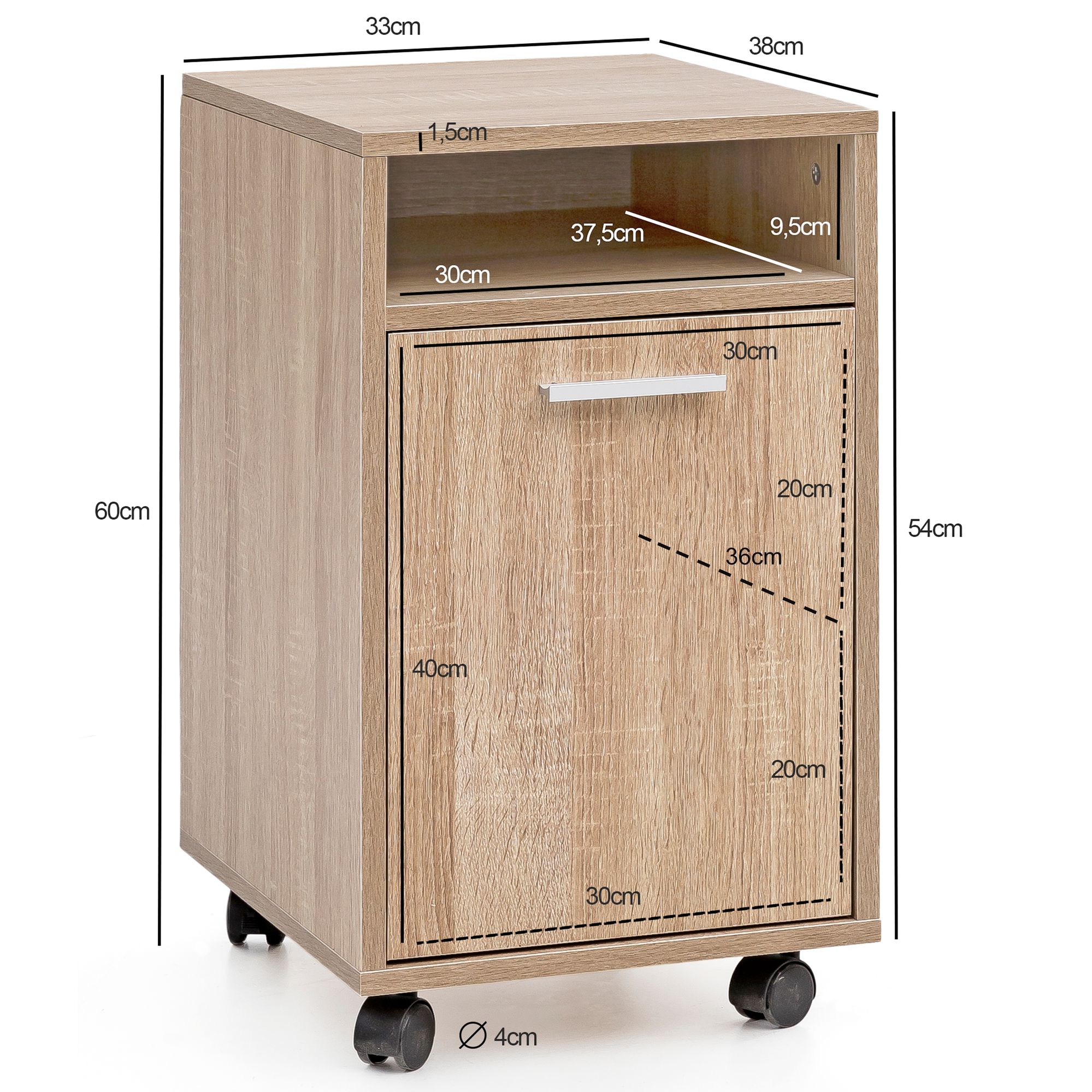 Contenedor para rollos wl5.929 sonoma 33x60x38cm gabinete con cajones contenedor para oficina