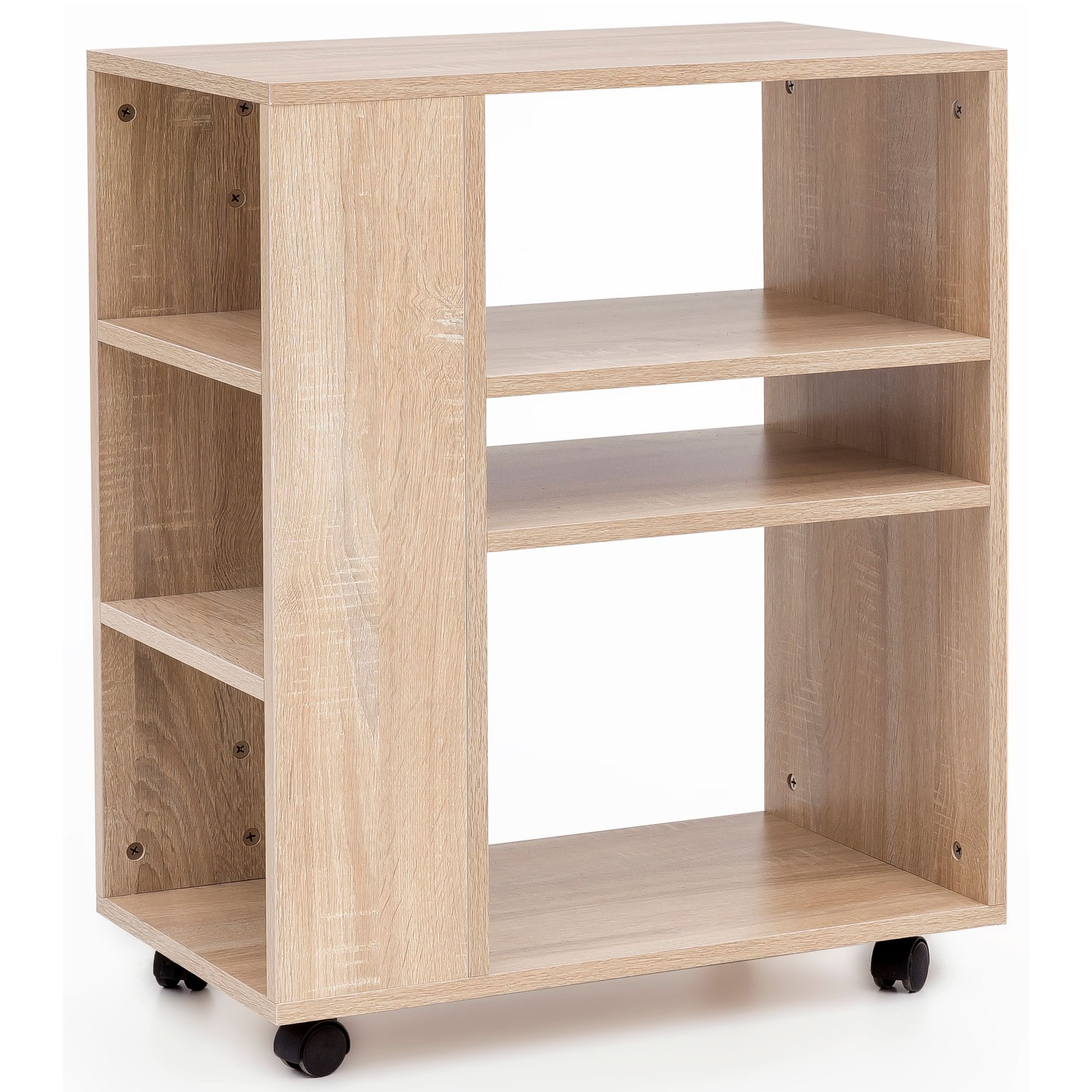 Estante wl5.695 sonoma 60x35x75 cm estante carro con ruedas madera, estante estrecho de cocina, mesa para teléfono moderno, estante para libros contenedor estrecho alto