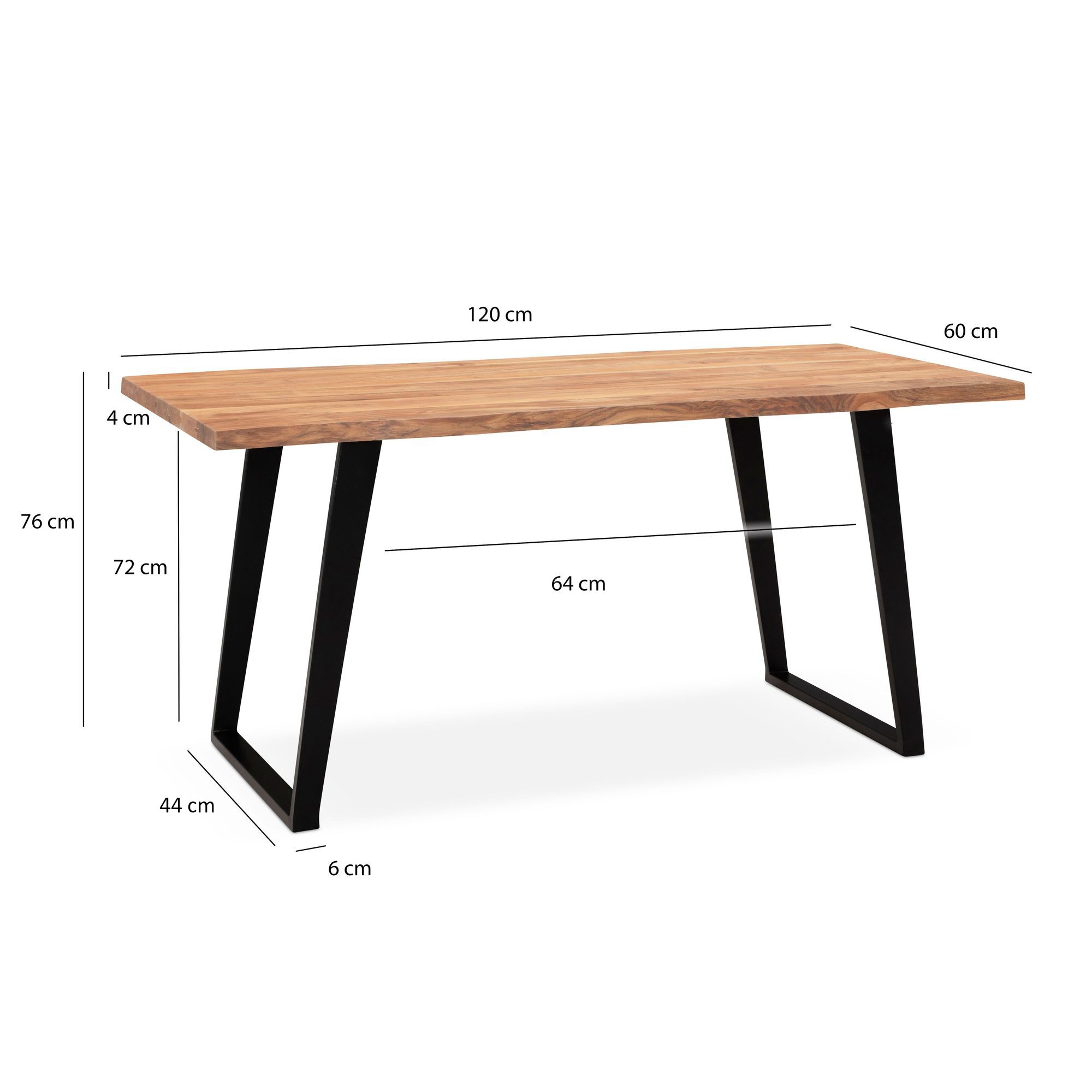 Escritorio 120x60x76 cm mesa de computadora de madera maciza de acacia / metal con borde de árbol, mesa de oficina para el hogar, mesa de oficina sólida con patas en u en negro, mesa de madera, mesa para computadora portátil, estud