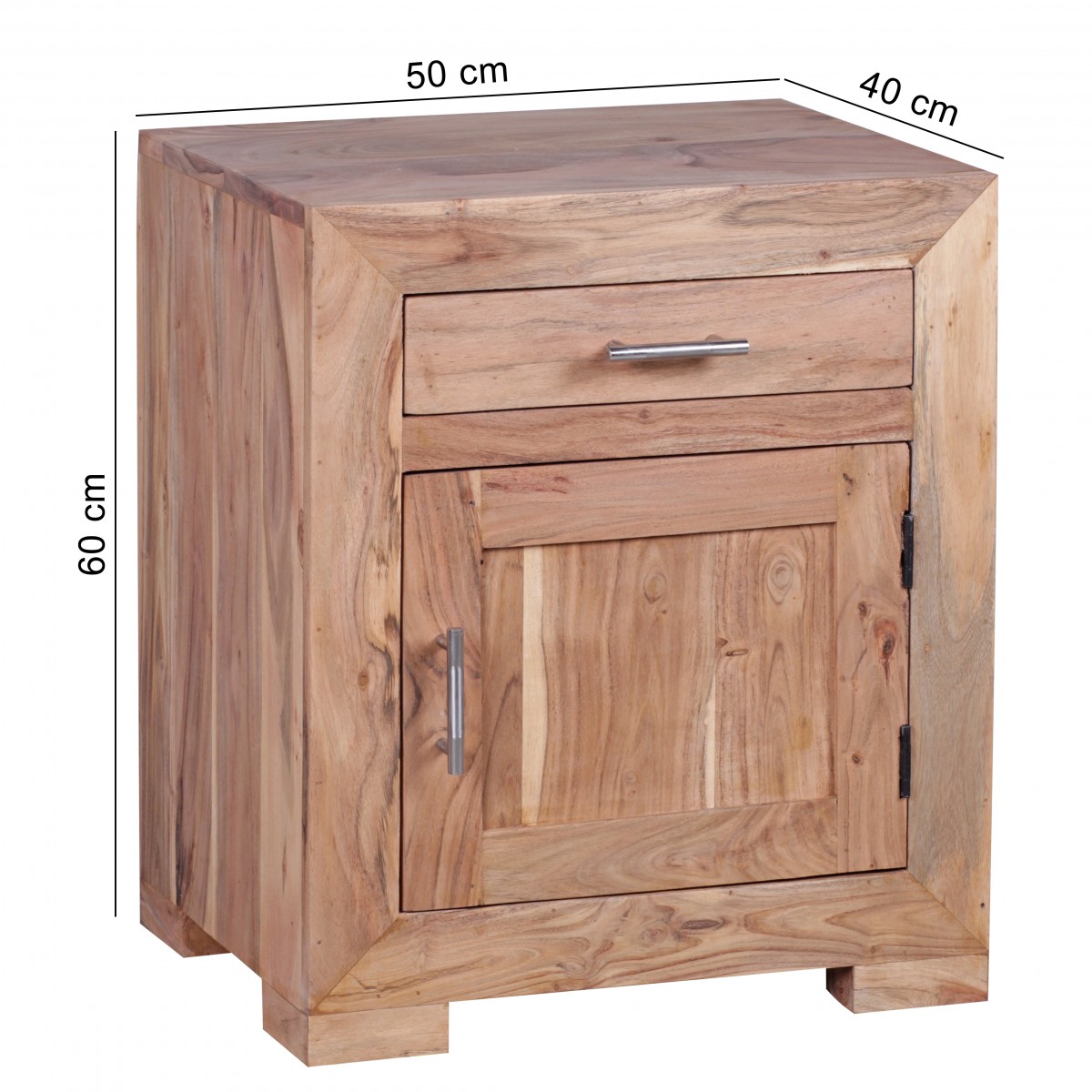 Mesita de noche mumbai madera maciza acacia diseño mesita de noche 60 cm con cajón y puerta mesita de noche para cama con somier