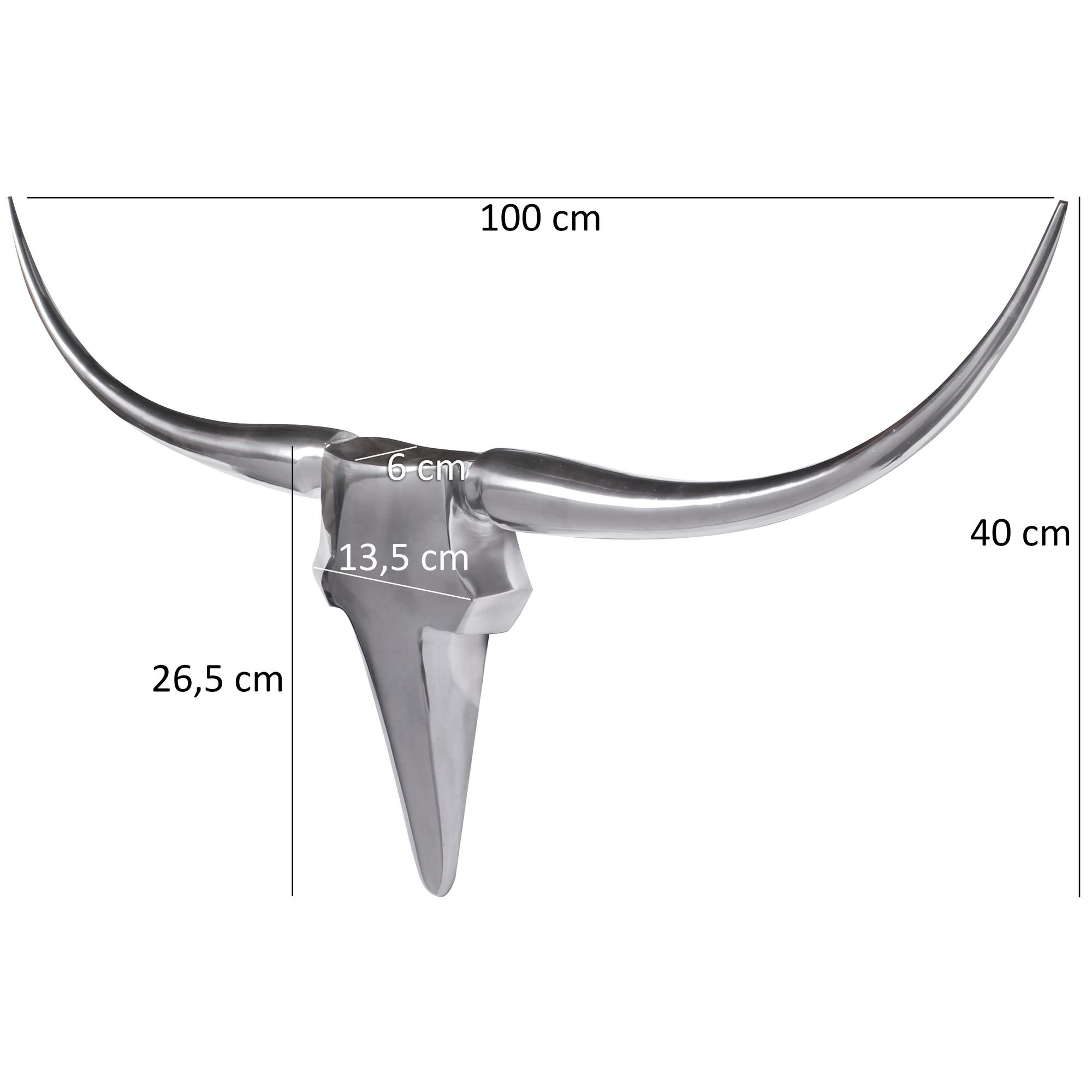 Deco antler bull m wl1.245 plata 100 cm aluminio diseño cuernos