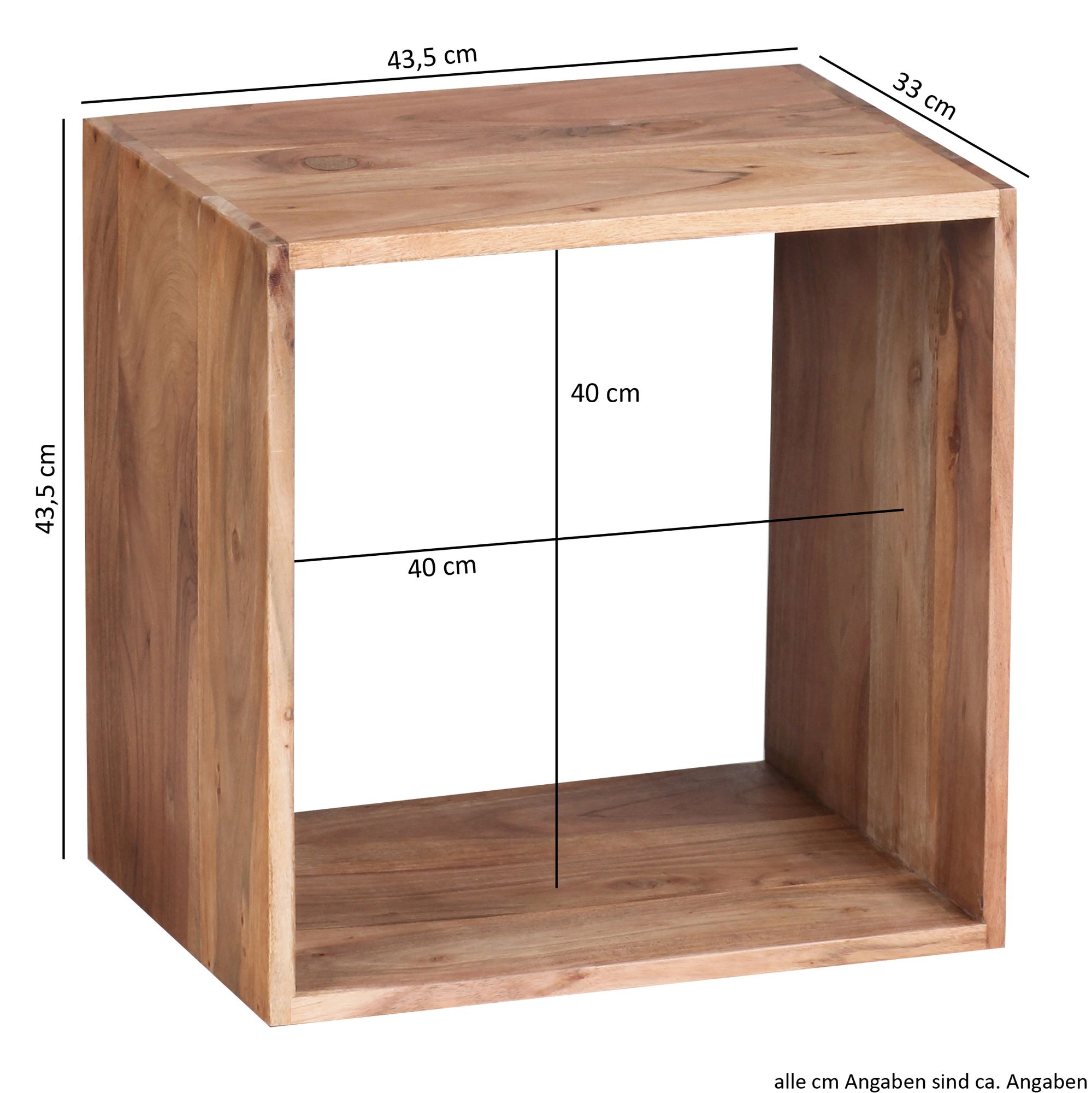 Estante de pie mumbai madera maciza acacia 43,5 cm cubo estante diseño estante de madera producto natural mesa auxiliar estilo casa de campo