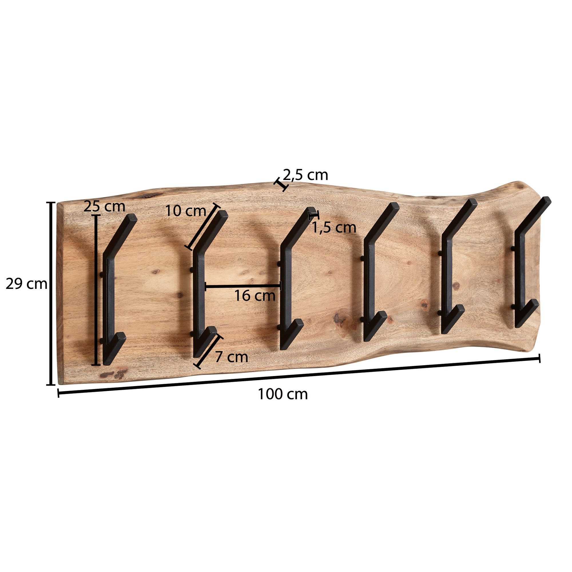 Diseño madera maciza de acacia / metal 100 x 29 x 12,5 cm