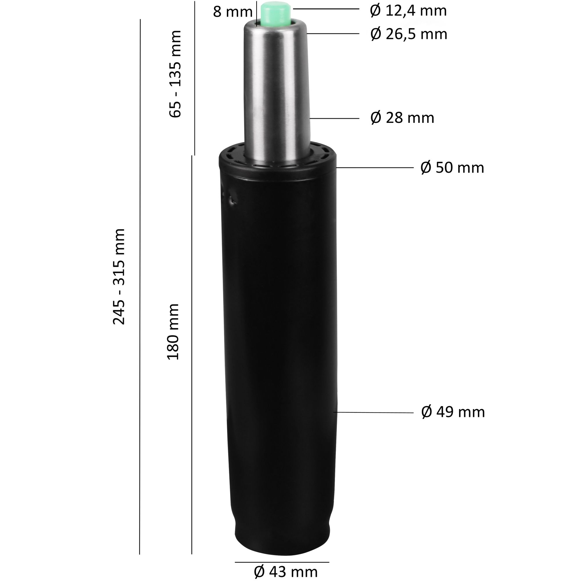 Amortiguadores de gas de gas ascensor para sillas de oficina gasfeder 180 mm / 50 mm negro