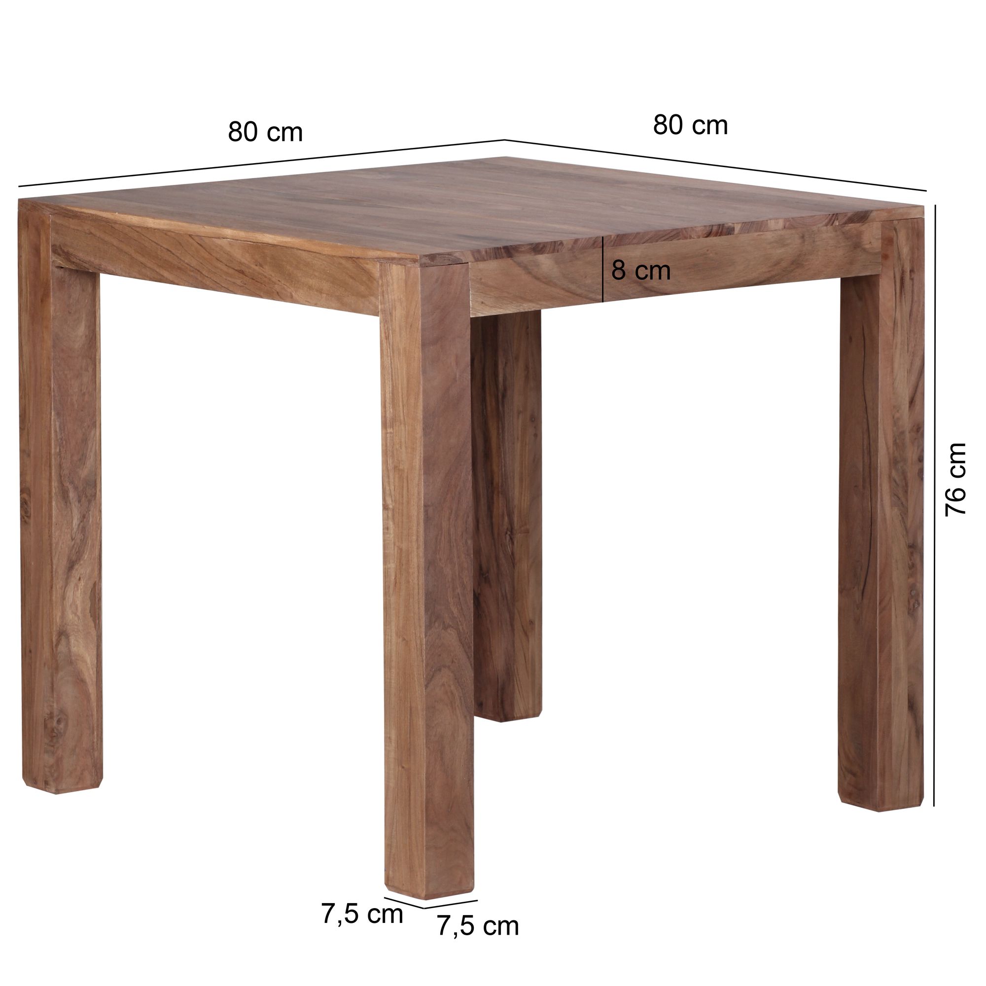 Mesa de comedor mumbai madera maciza acacia 80 cm mesa de comedor mesa de madera mesa de cocina de diseño estilo rústico marrón oscuro