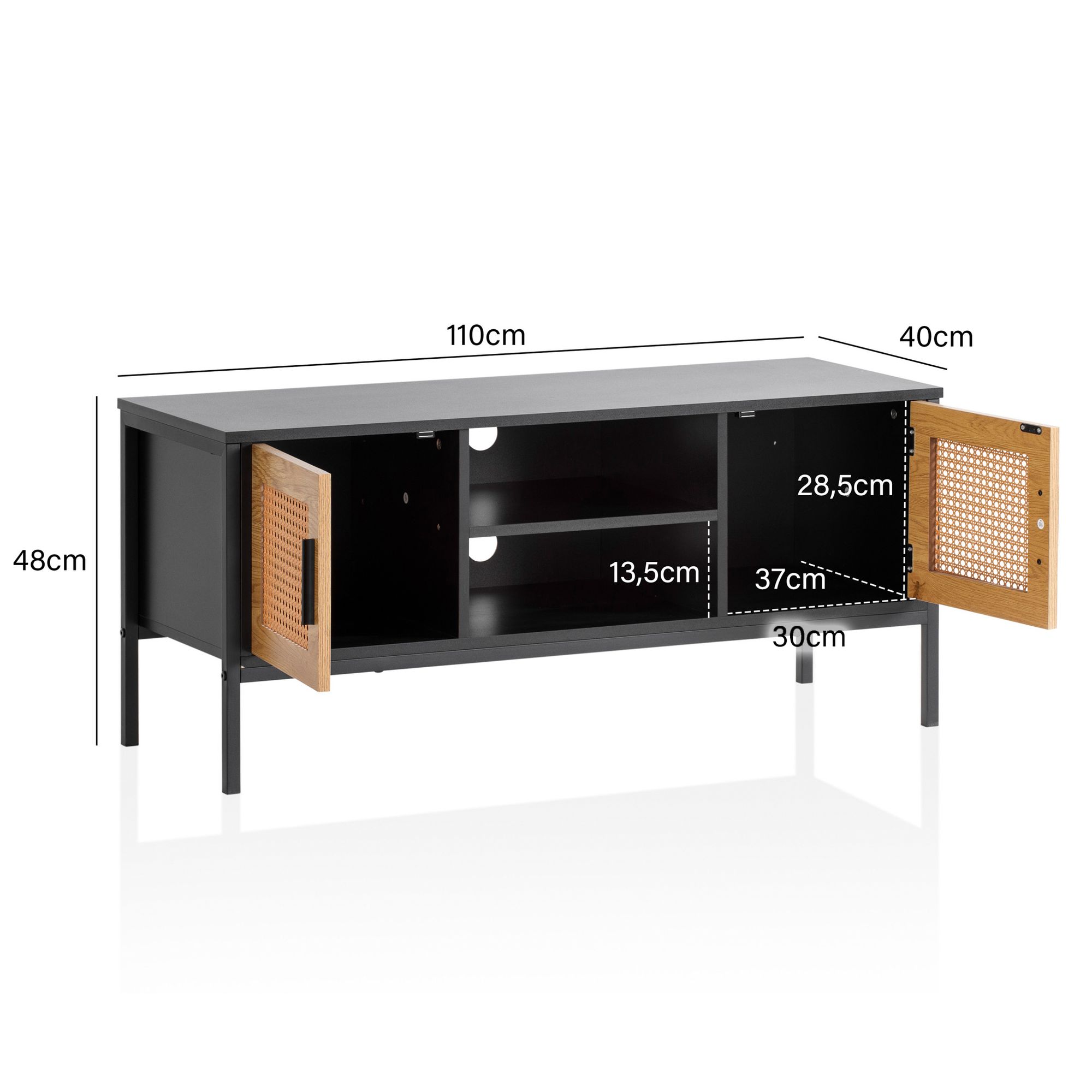 Mueble tv madera negro / roble 110x48x40 cm moderno