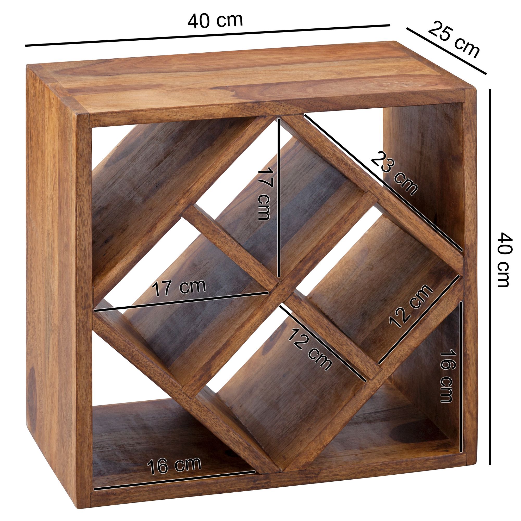 Sheesham estante de madera de 40x40x25 cm de madera maciza 8 botellas