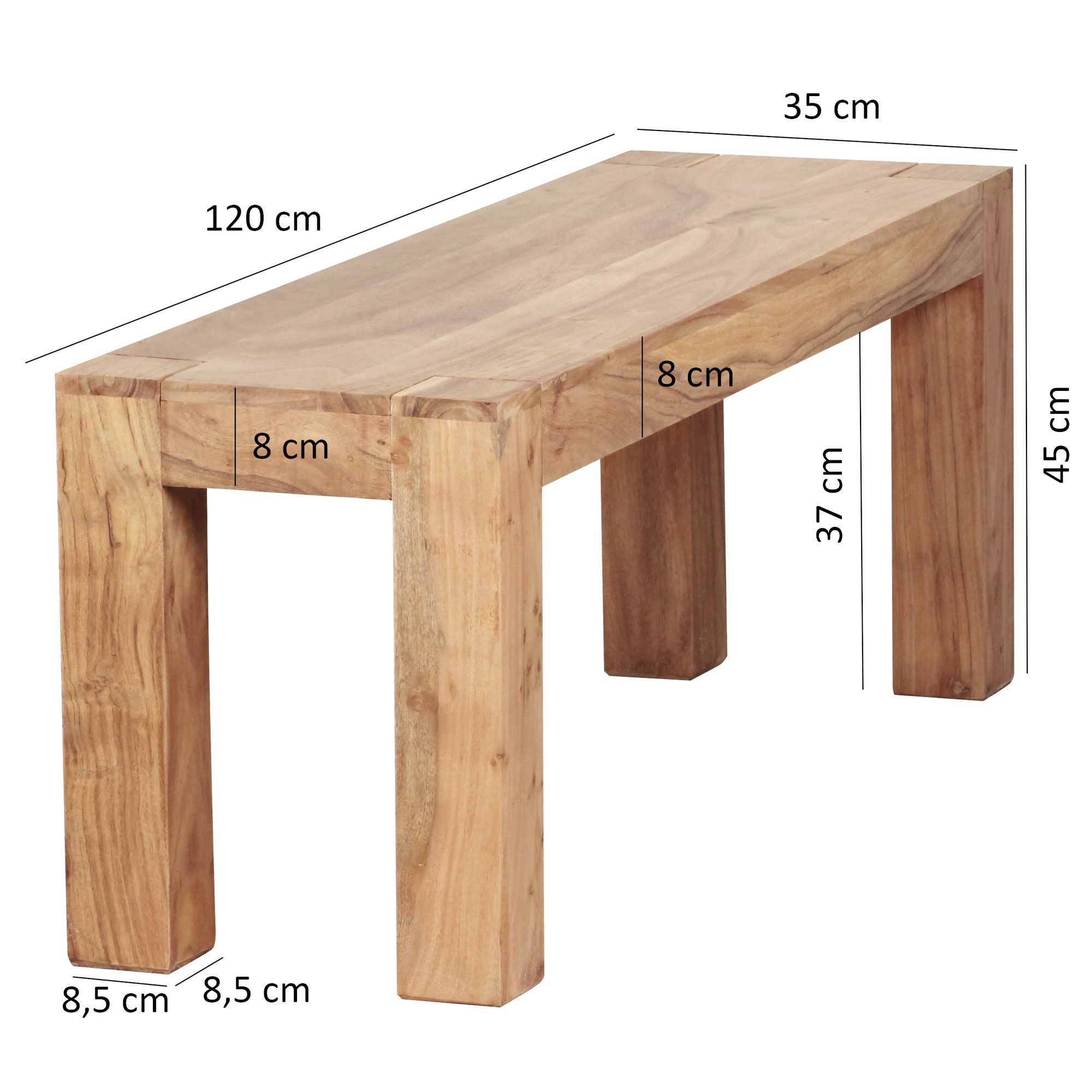 Banco de comedor mumbai madera maciza de acacia 120 x 45 x 35 cm banco de madera producto natural banco de cocina de estilo rústico