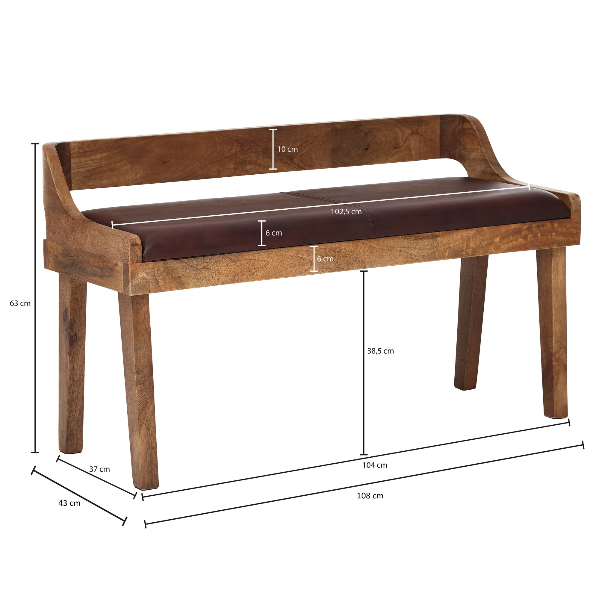 Banco  banco de cuero auténtico / madera maciza 108x63x43 cm