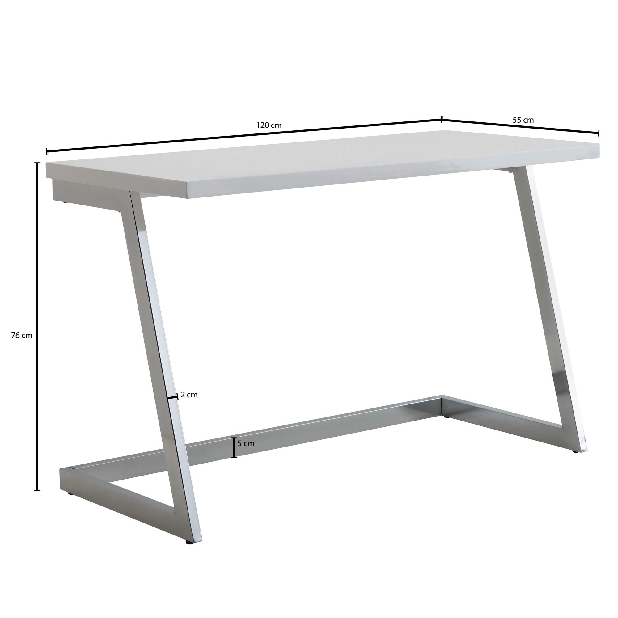 Escritorio  120x55x76 cm alto brillo mesa pc blanco / plata con patas de metal