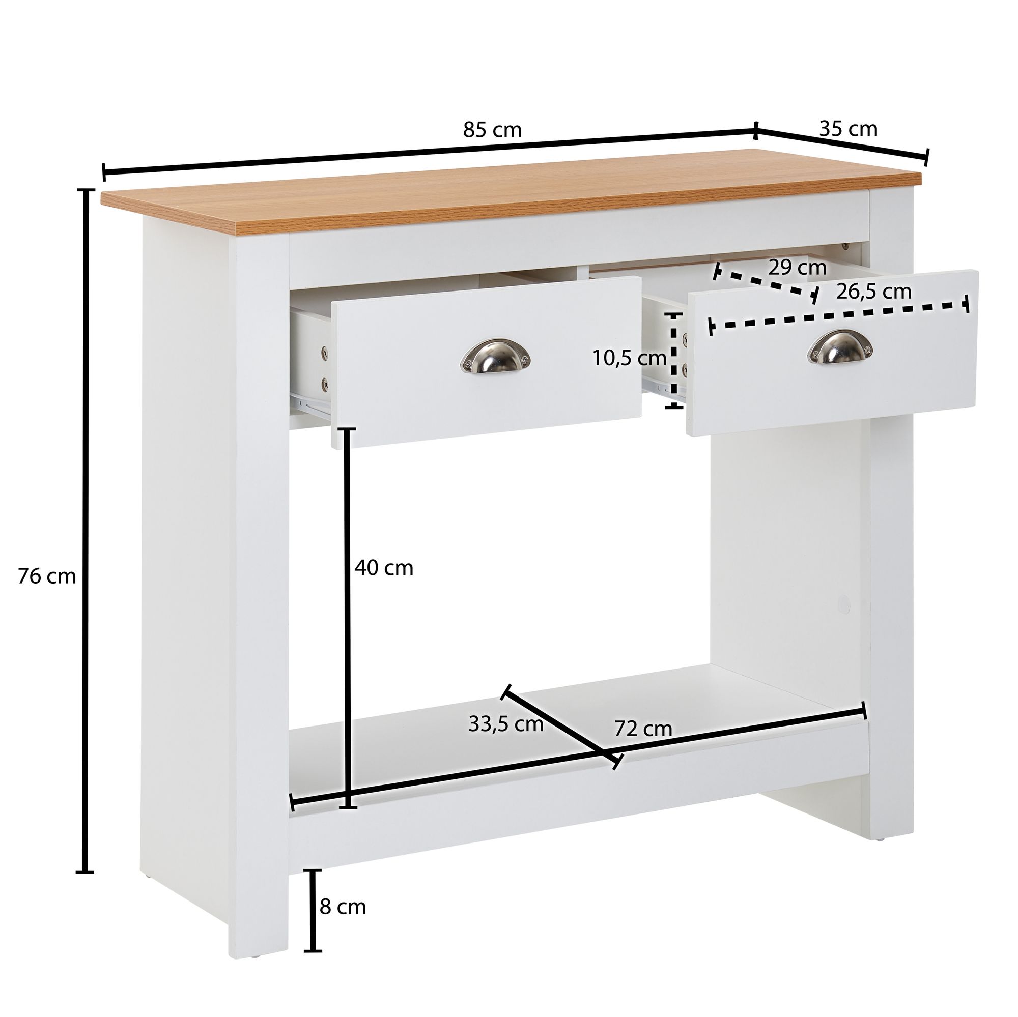 Consola  85x35x76 cm aparador de diseño blanco / roble moderno estrecho