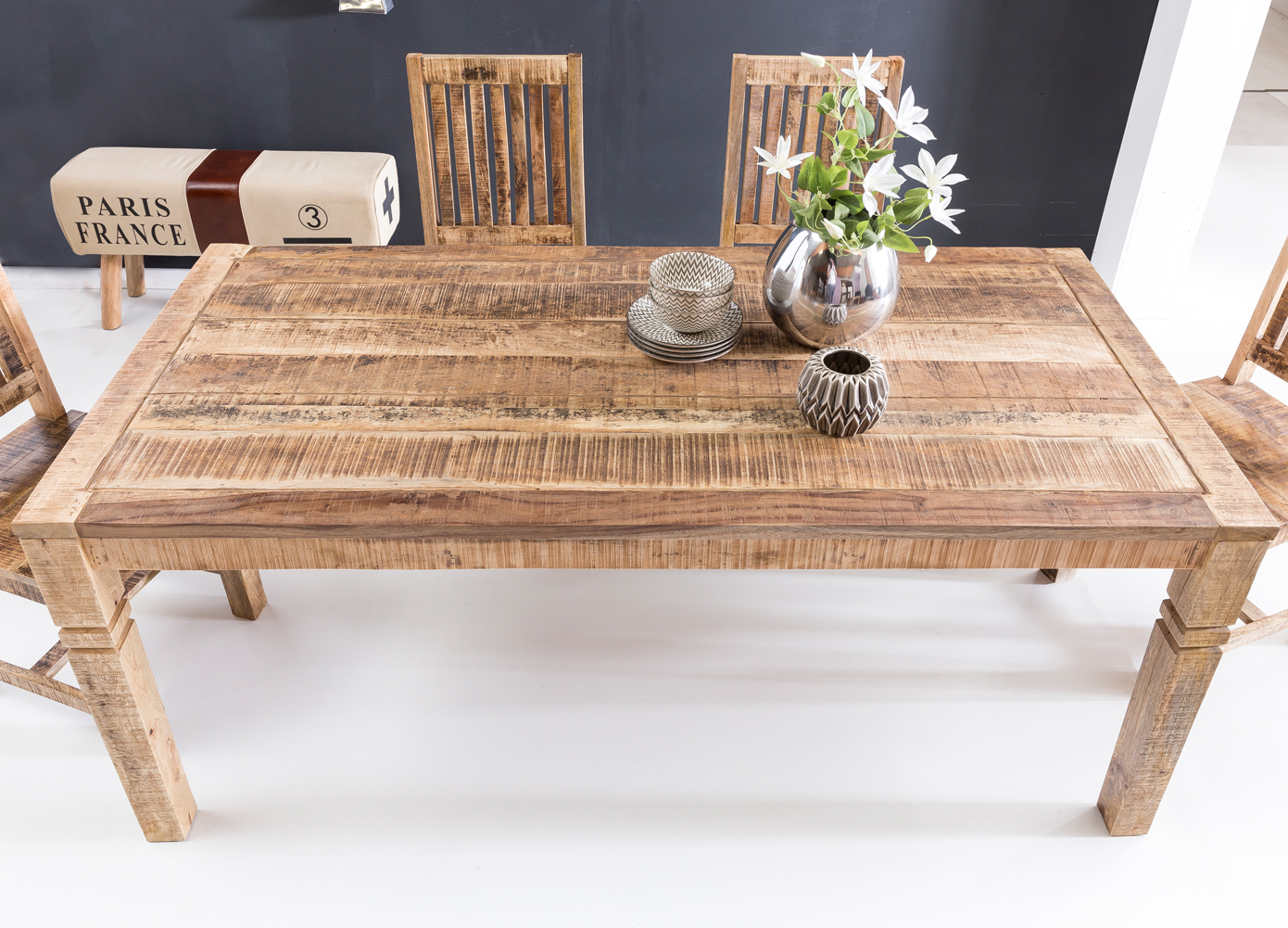 Mesa de comedor rustica 120 x 70 x 76 cm mango sólido-madera