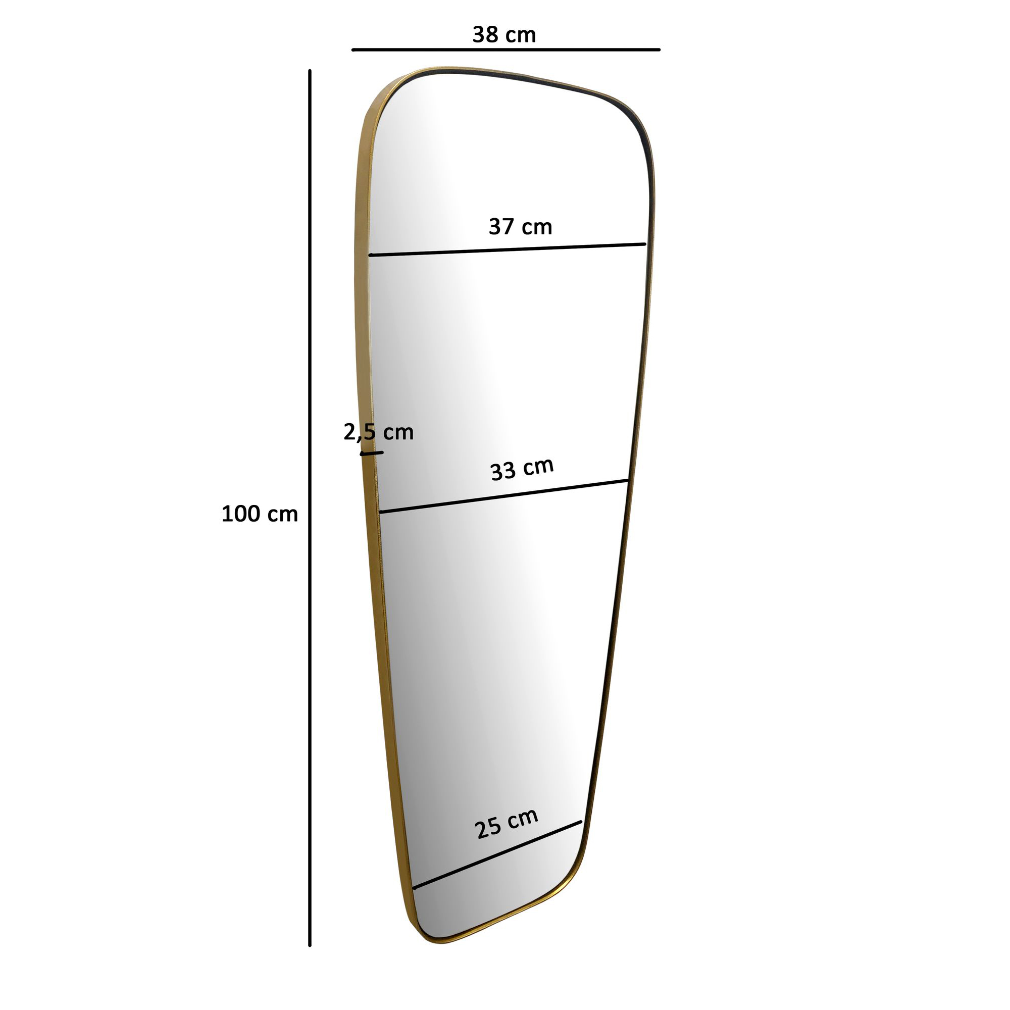 Espejo pasillo metal 38x100 cm grande moderno dorado, espejo de pared colgante rectangular con marco, espejo de armario