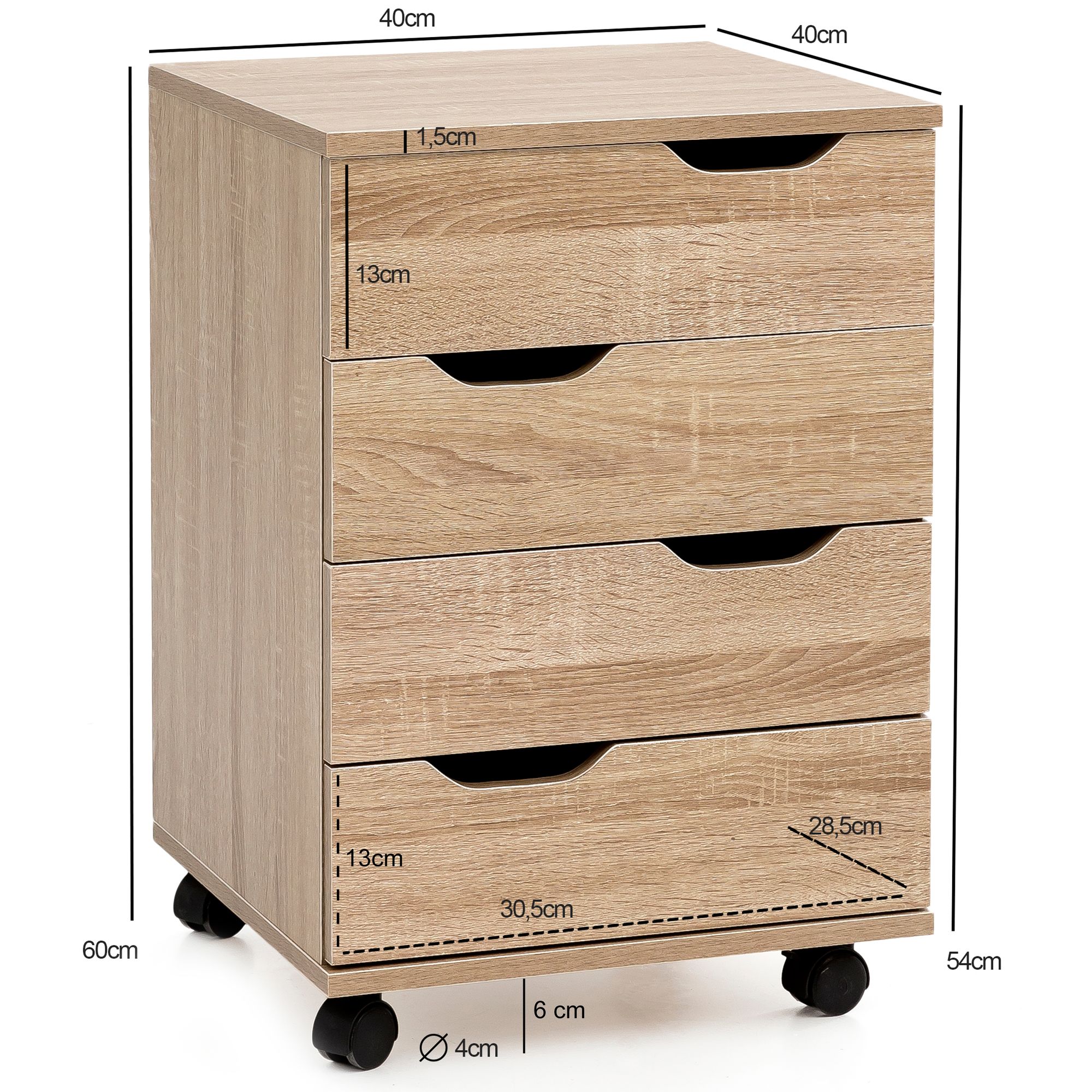 Contenedor para rollos wl5.931 sonoma 40x60x40cm gabinete con cajones contenedor para oficina