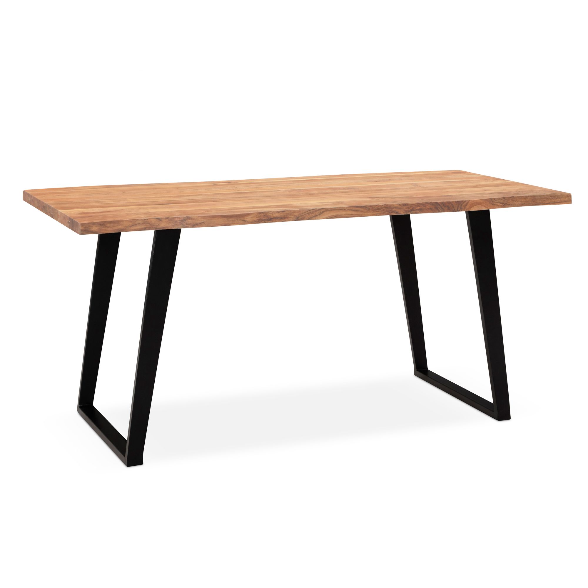 Escritorio 120x60x76 cm mesa de computadora de madera maciza de acacia / metal con borde de árbol, mesa de oficina para el hogar, mesa de oficina sólida con patas en u en negro, mesa de madera, mesa para computadora portátil, estud