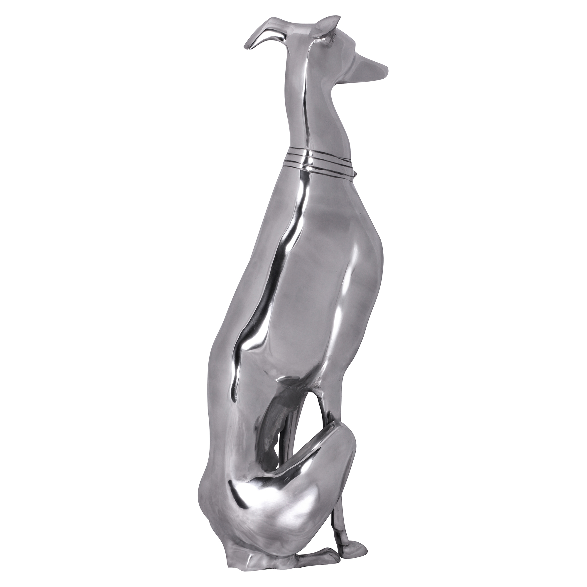 Decoración diseño perro hecho de aluminio plata galgo escultura perro estatua