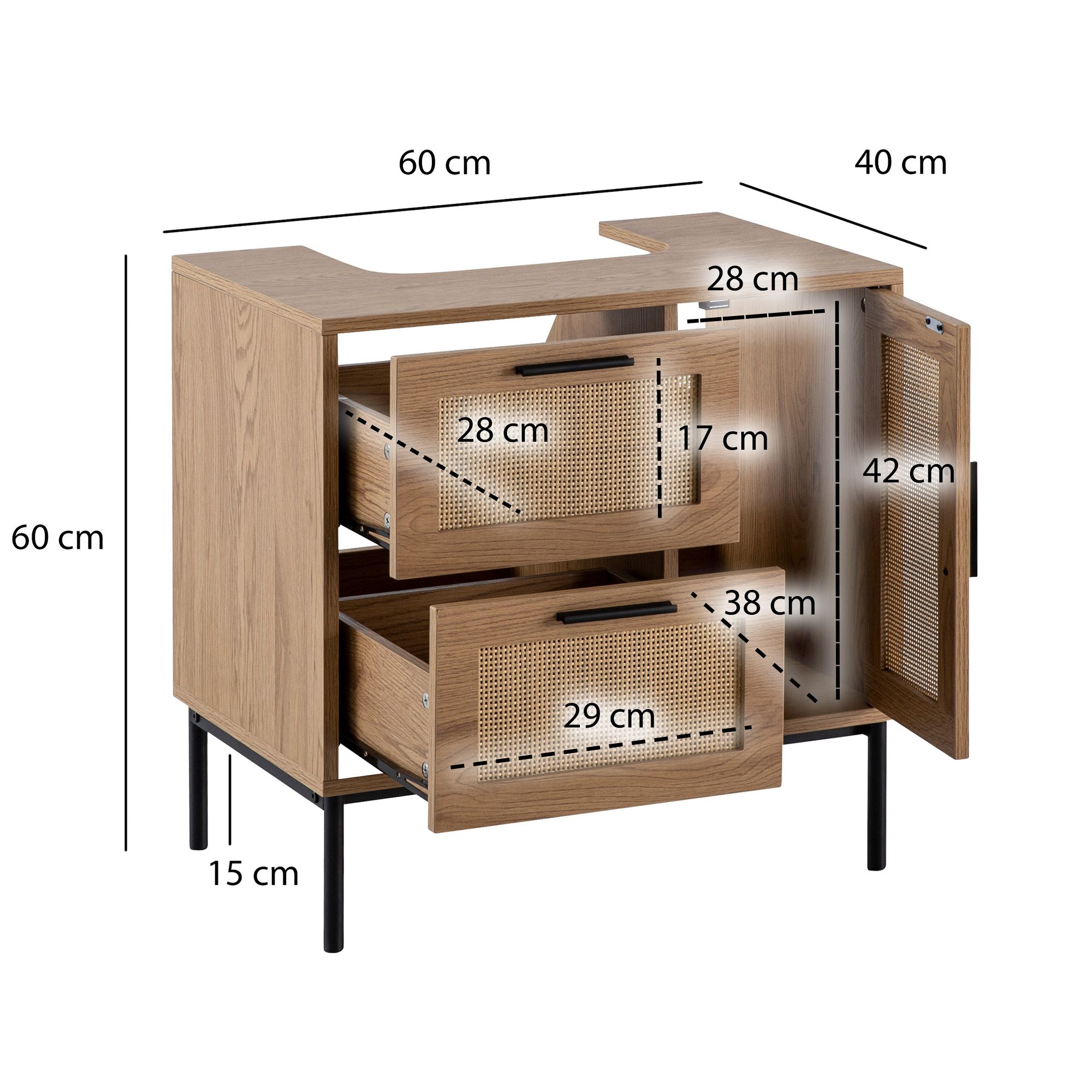 Mueble de lavabo con 2 cajones aspecto roble 60x60x40 cm