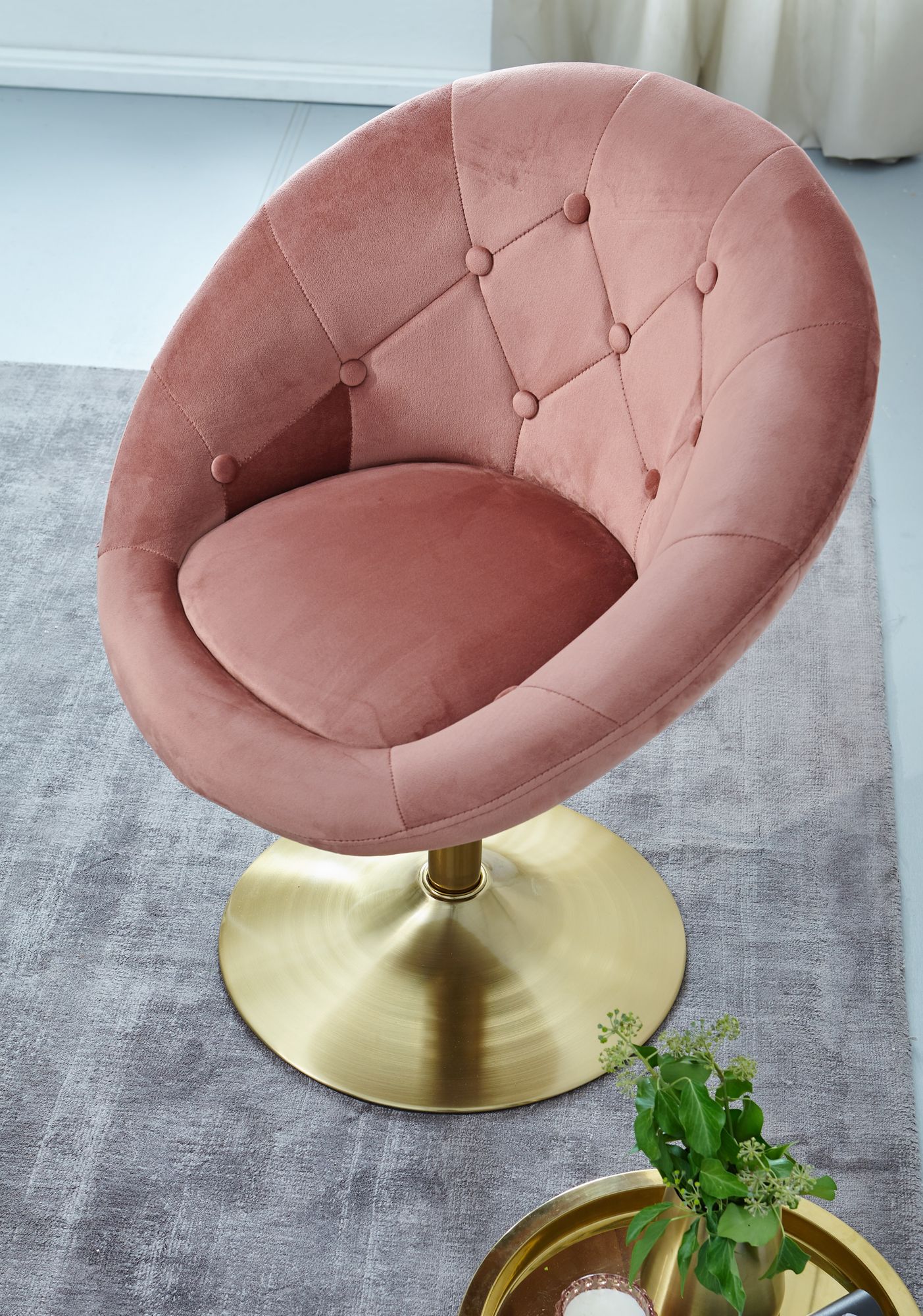 Silla  terciopelo rosa / dorado silla giratoria de diseño