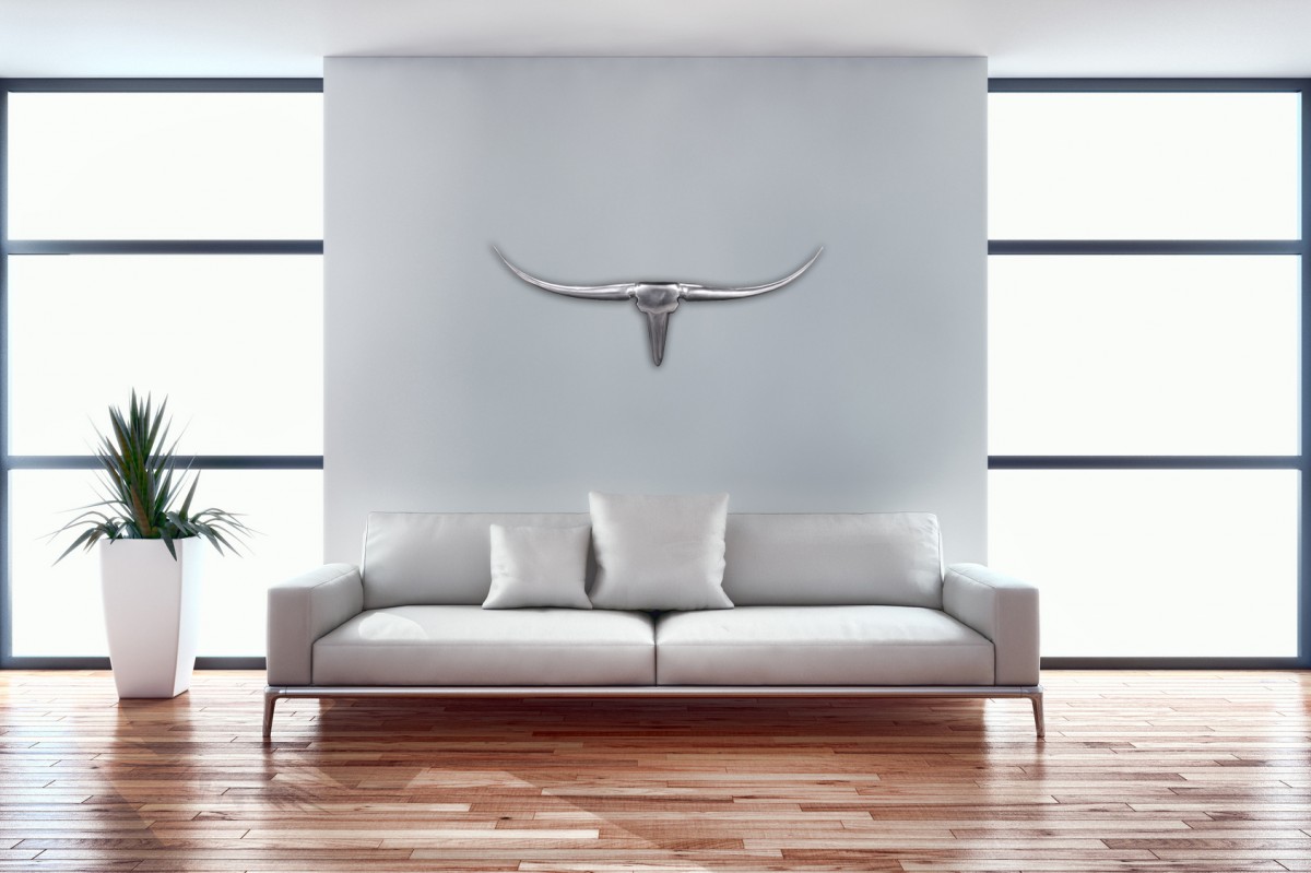 Bull antlers s decoración de pared 74cm de ancho aluminio aluminio plata aluminio decoración pared astas diseño decoración