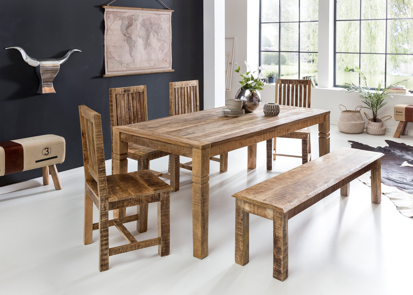 Mesa de comedor rustica 120 x 70 x 76 cm mango sólido-madera