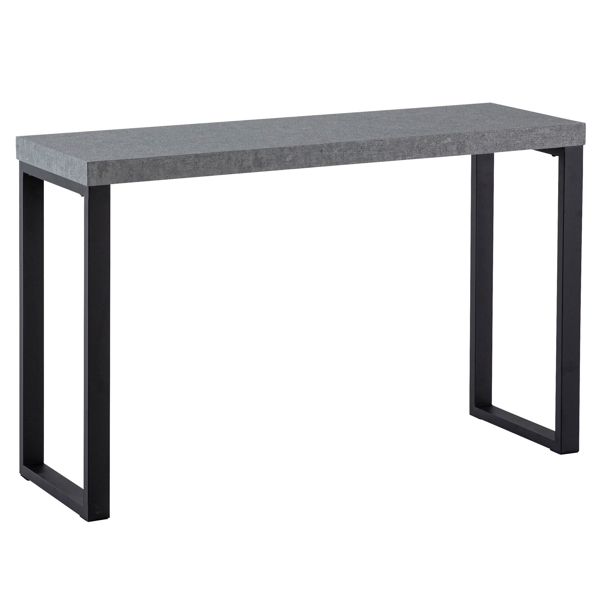 Mesa consola aspecto hormigón / negro con patas de metal 120x40x76 cm, mesa de almacenaje estrecha, escritorio moderno gris, mesa de entrada rectangular