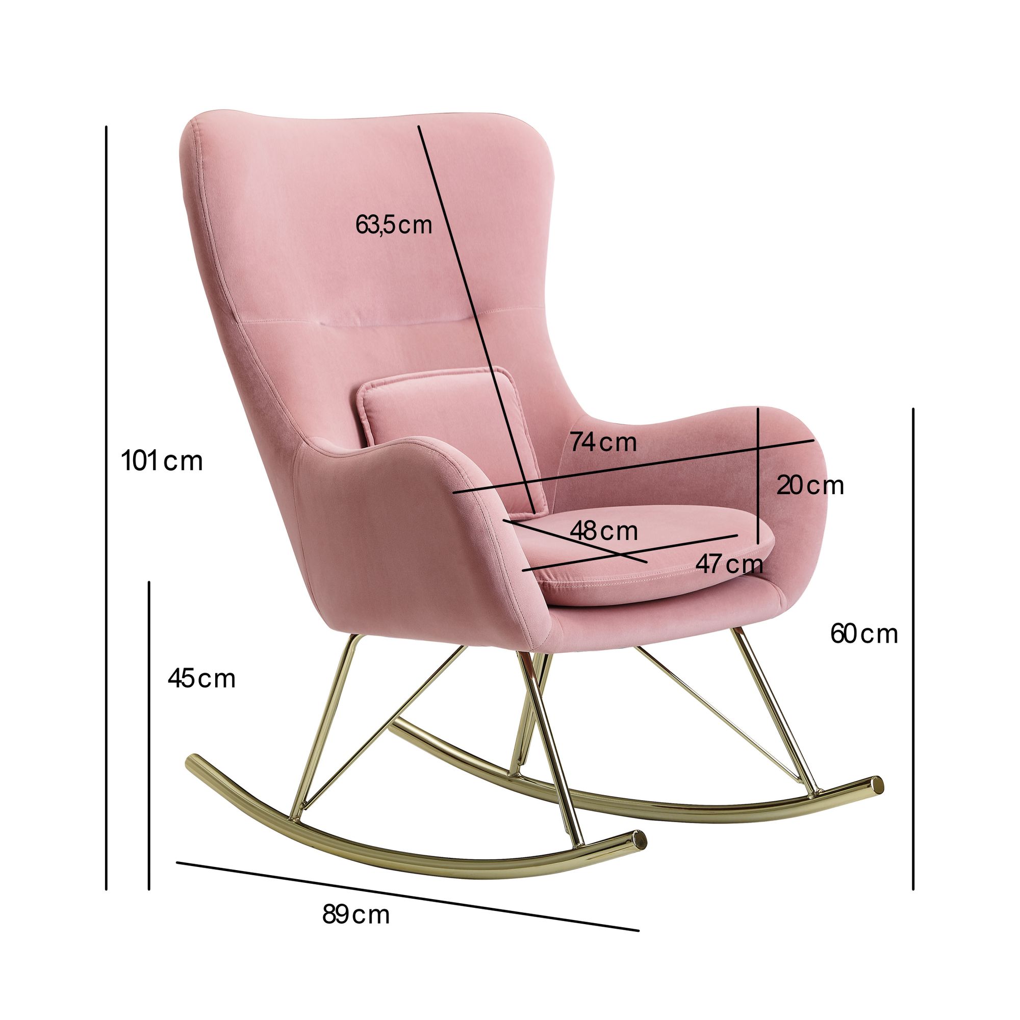 Terciopelo / metal rosa 74x101x89 cm con patas doradas