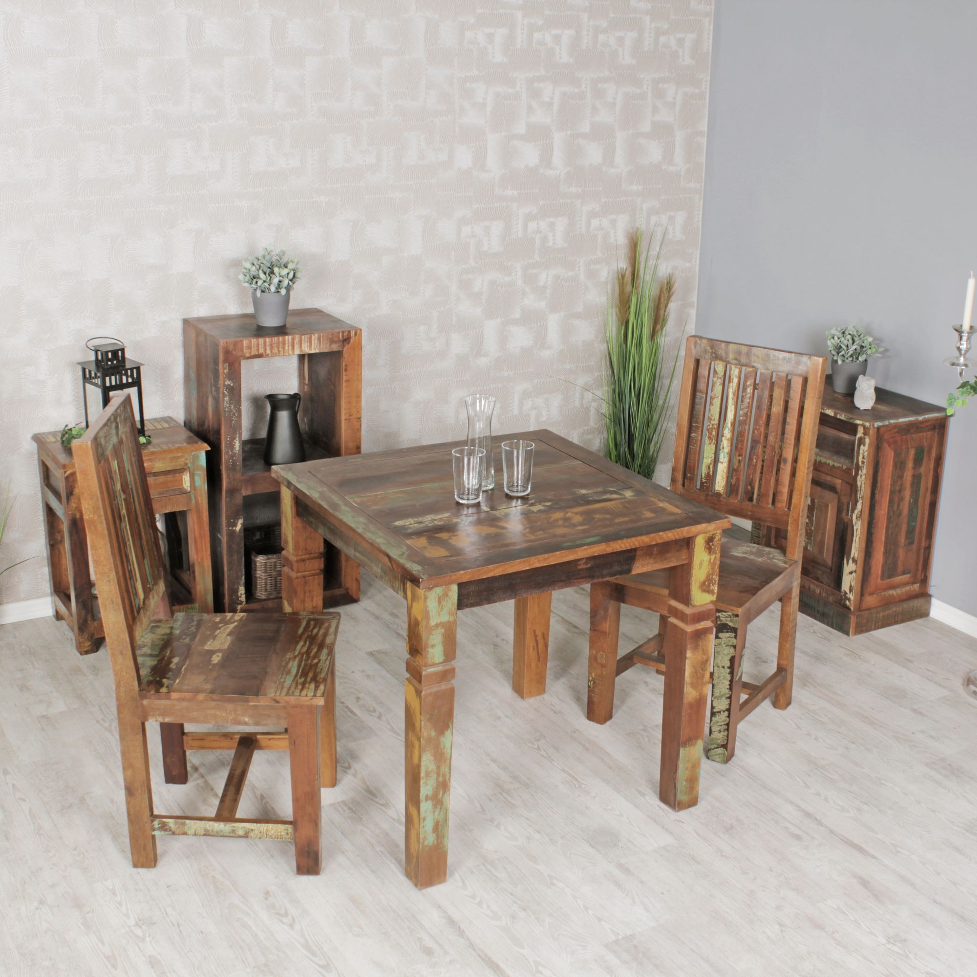 Mesa de comedor kalkutta 80 x 80 x 76 cm mango de madera maciza mal estado elegante