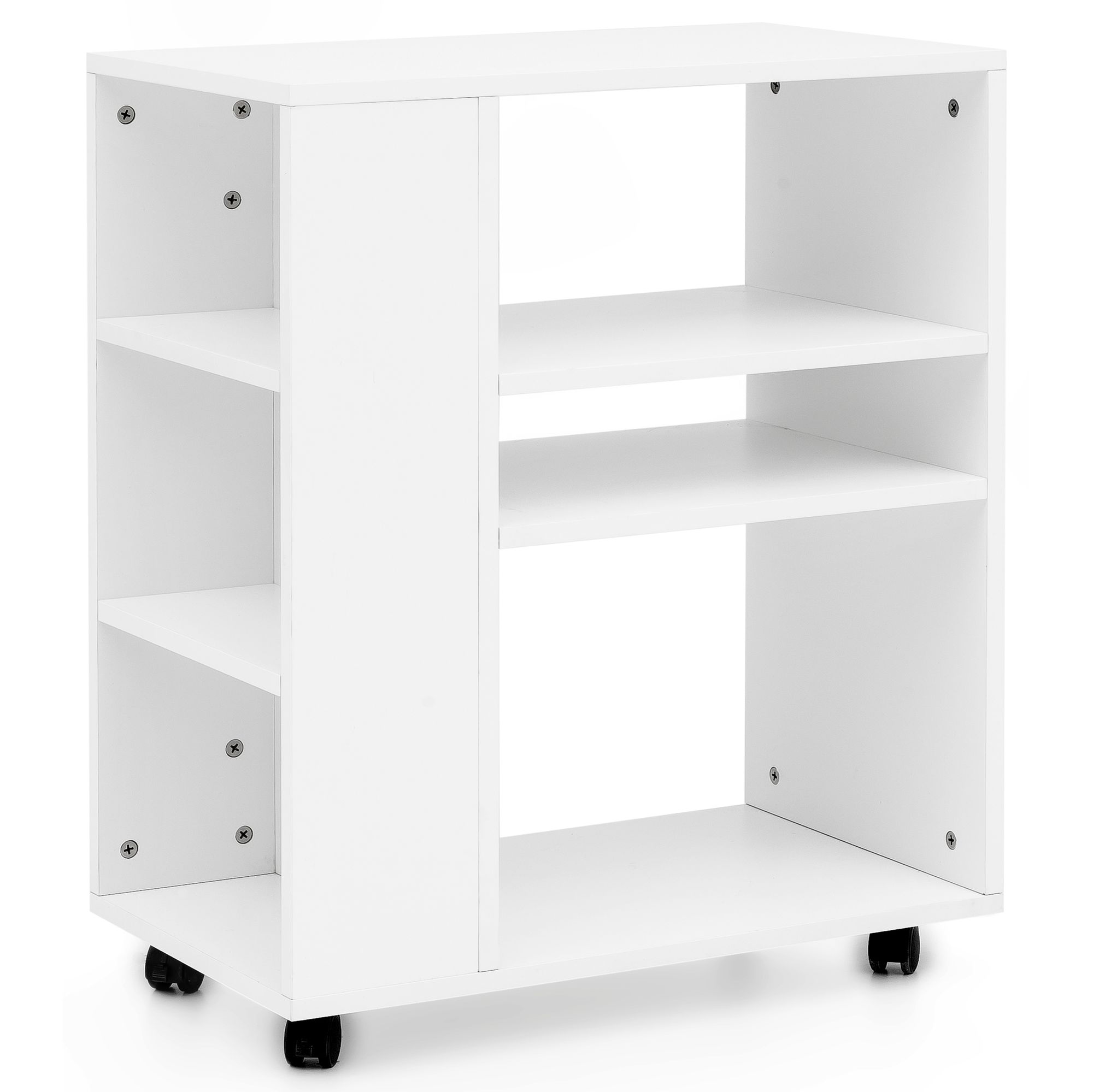 Estantería wl5.694 blanco 60 x 75 x 35 cm carro con ruedas madera, estante de cocina estrecho, mesa para teléfono con carro moderno, estantería para libros contenedor de pie estrecho alto