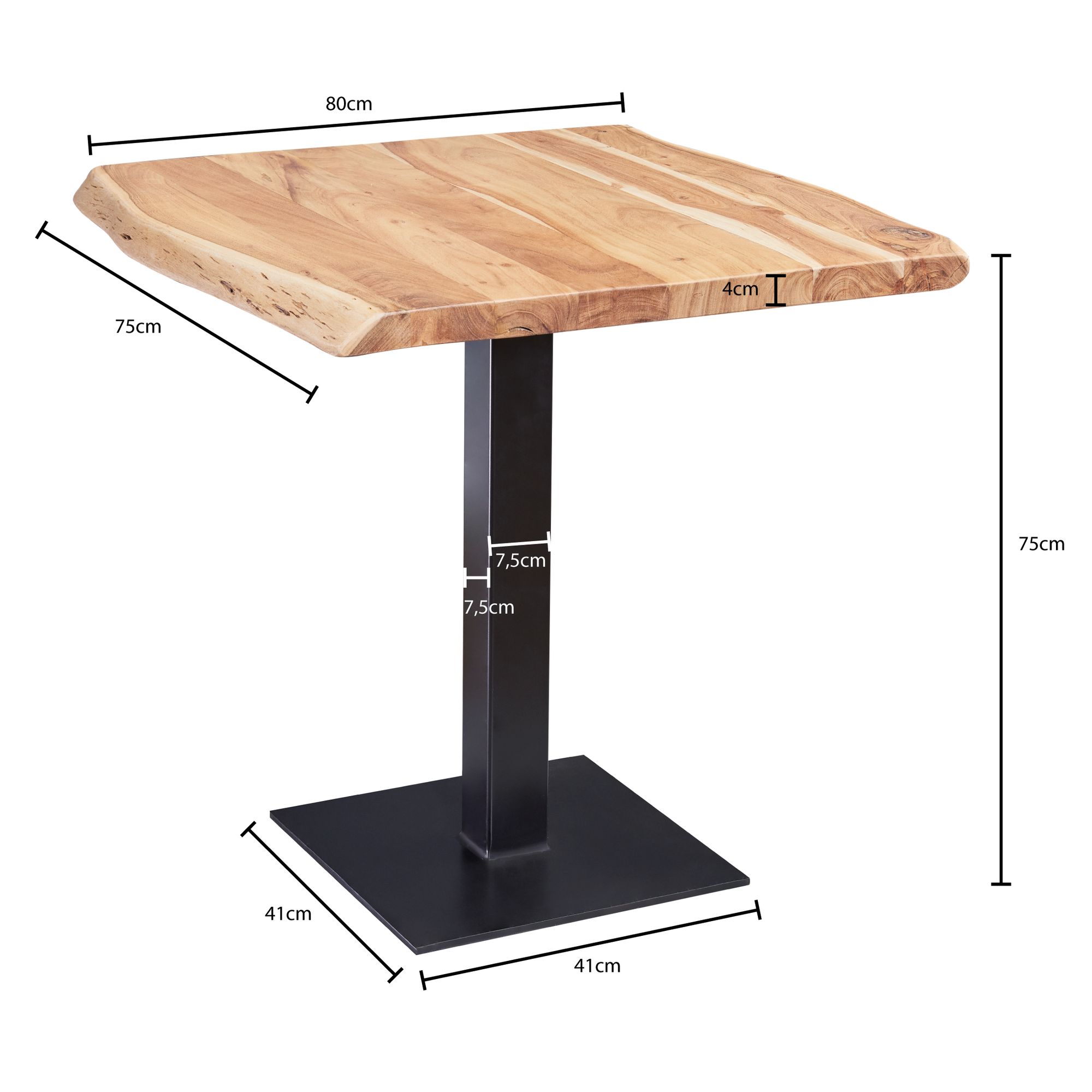 Mesa de comedor borde de árbol 80 x 75 x 75 cm mesa de comedor de madera maciza de acacia