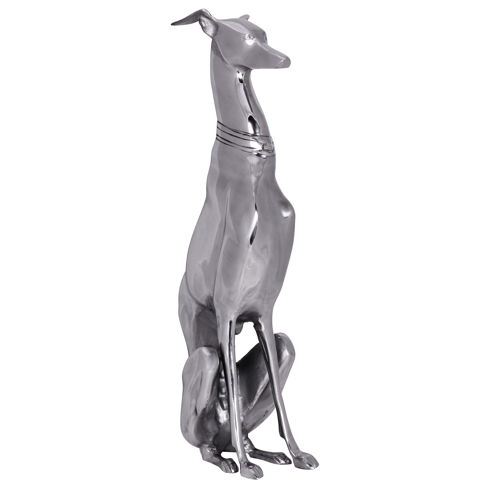 Decoración diseño perro hecho de aluminio plata galgo escultura perro estatua