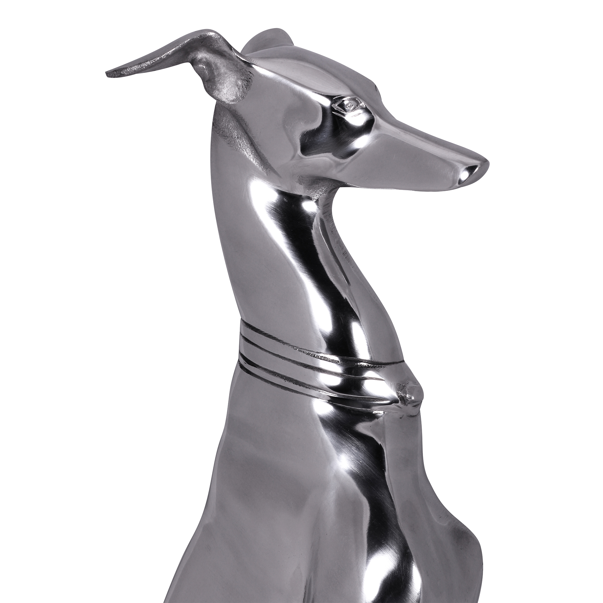 Decoración diseño perro hecho de aluminio plata galgo escultura perro estatua