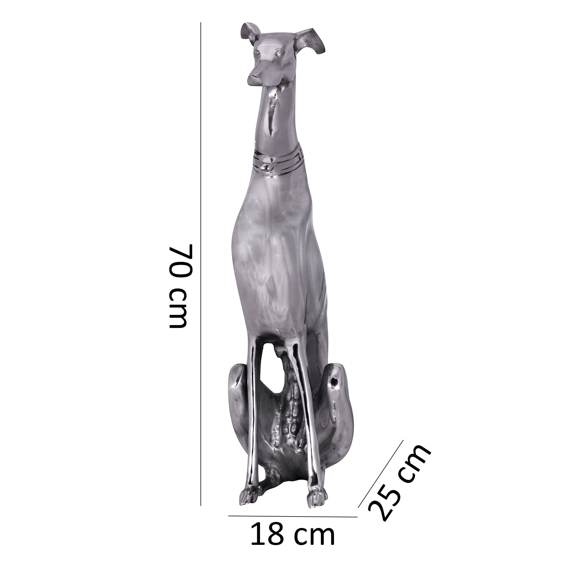 Decoración diseño perro hecho de aluminio plata galgo escultura perro estatua