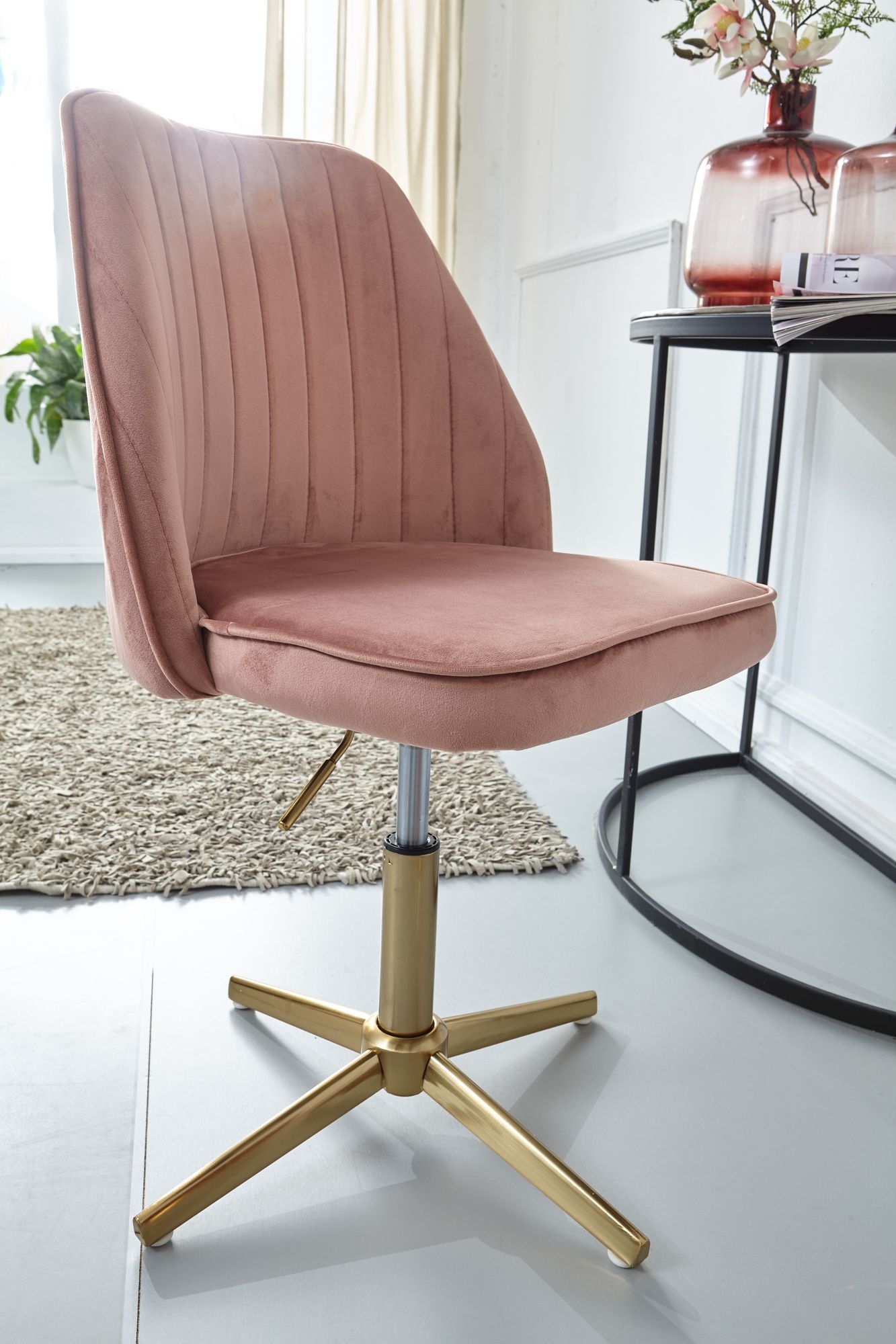 Silla de escritorio silla giratoria de diseño de terciopelo rosa con respaldo