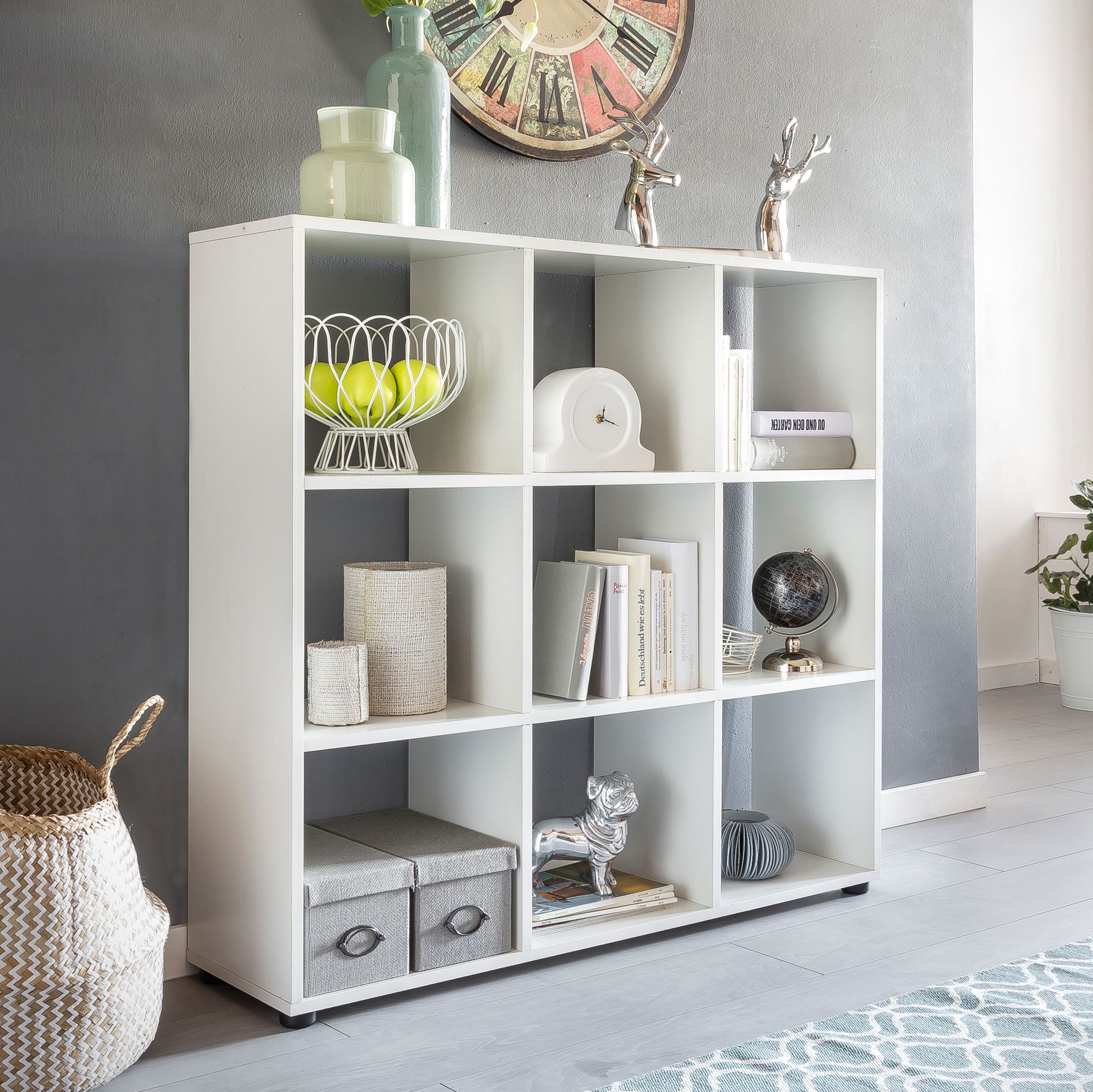 Librería de diseño zara con 9 compartimentos blanco 108 x 104 x 29 cm