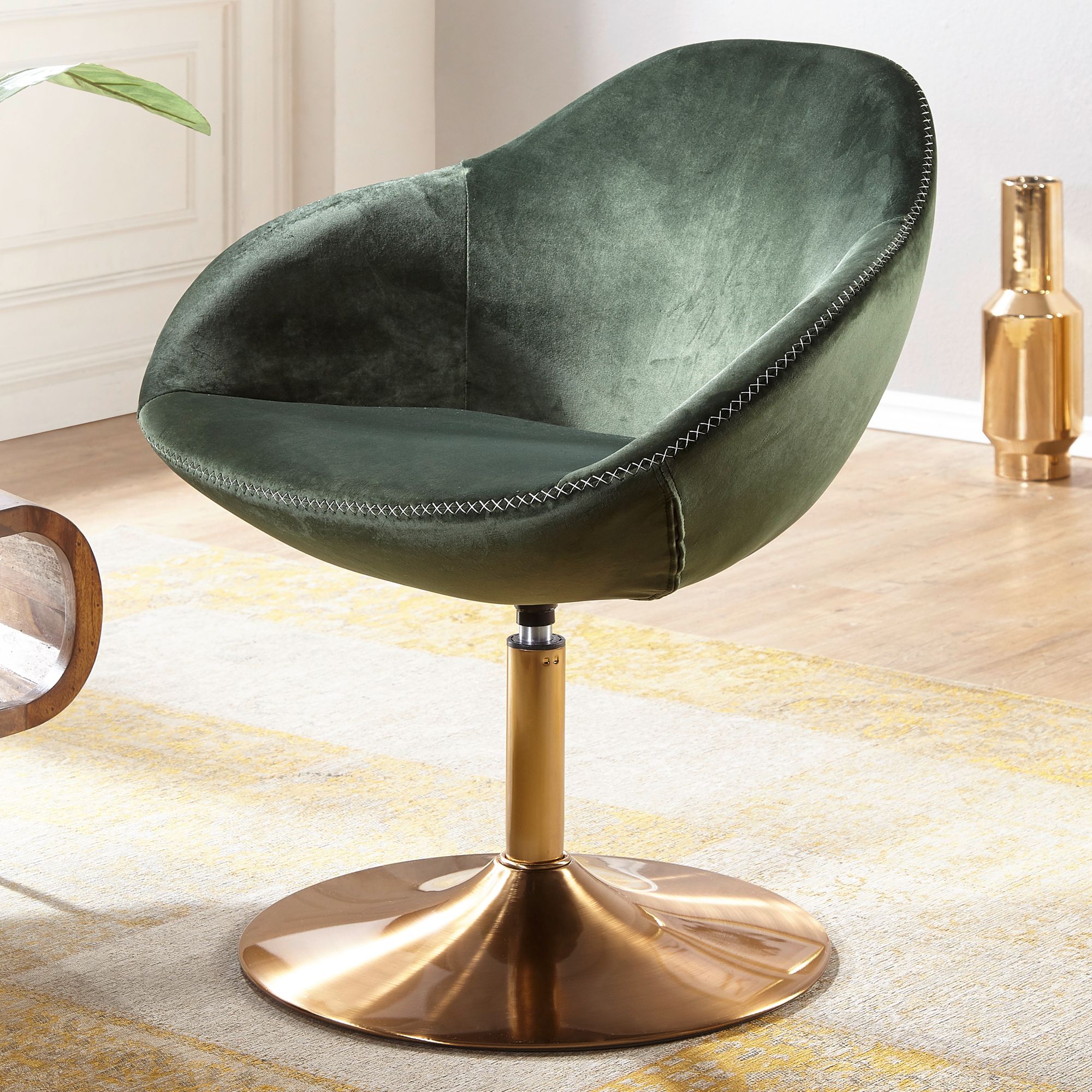 Sillón giratorio sarin de terciopelo verde / dorado, diseño 70x79x70 cm