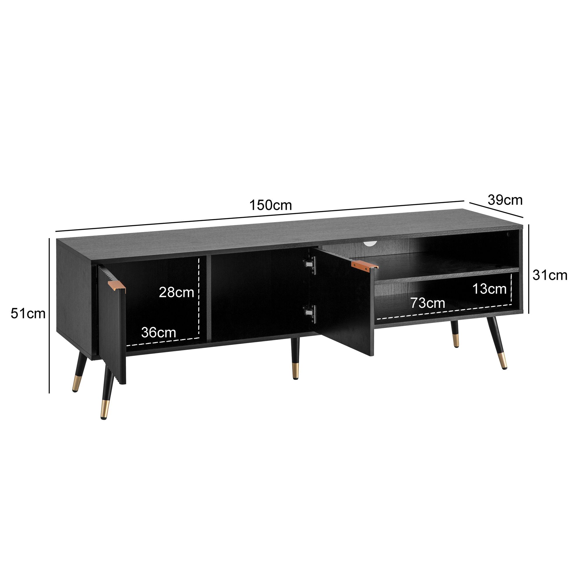 Mueble tv madera negro aspect de roble 150x51x39 cm moderno