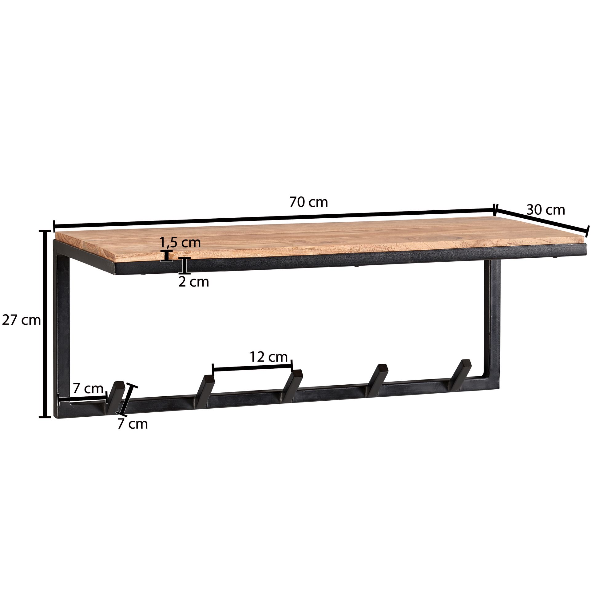 Diseño madera maciza de acacia / metal 70x27x30 cm