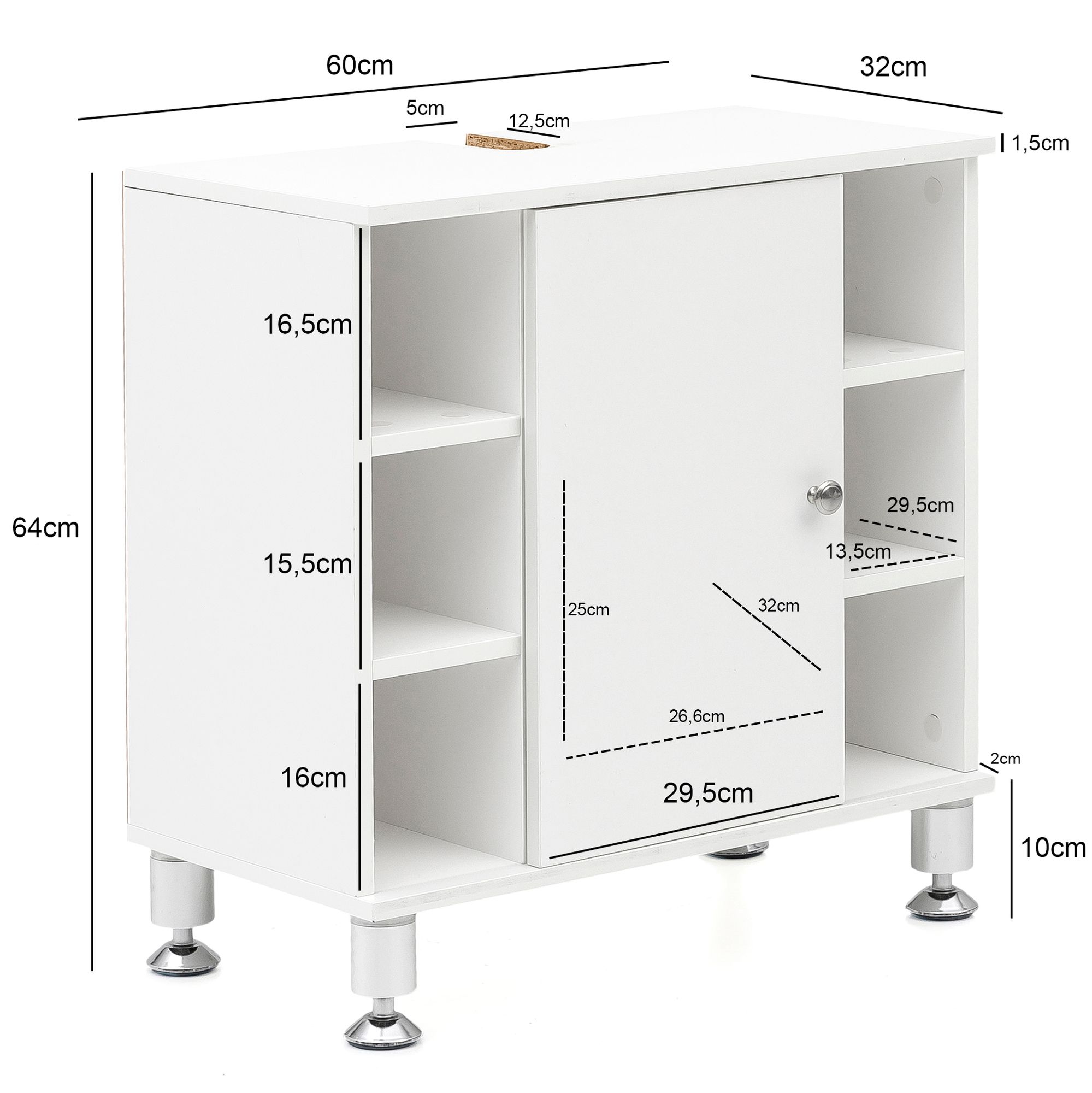 60 x 64 x 32 cm mueble de baño blanco con puerta