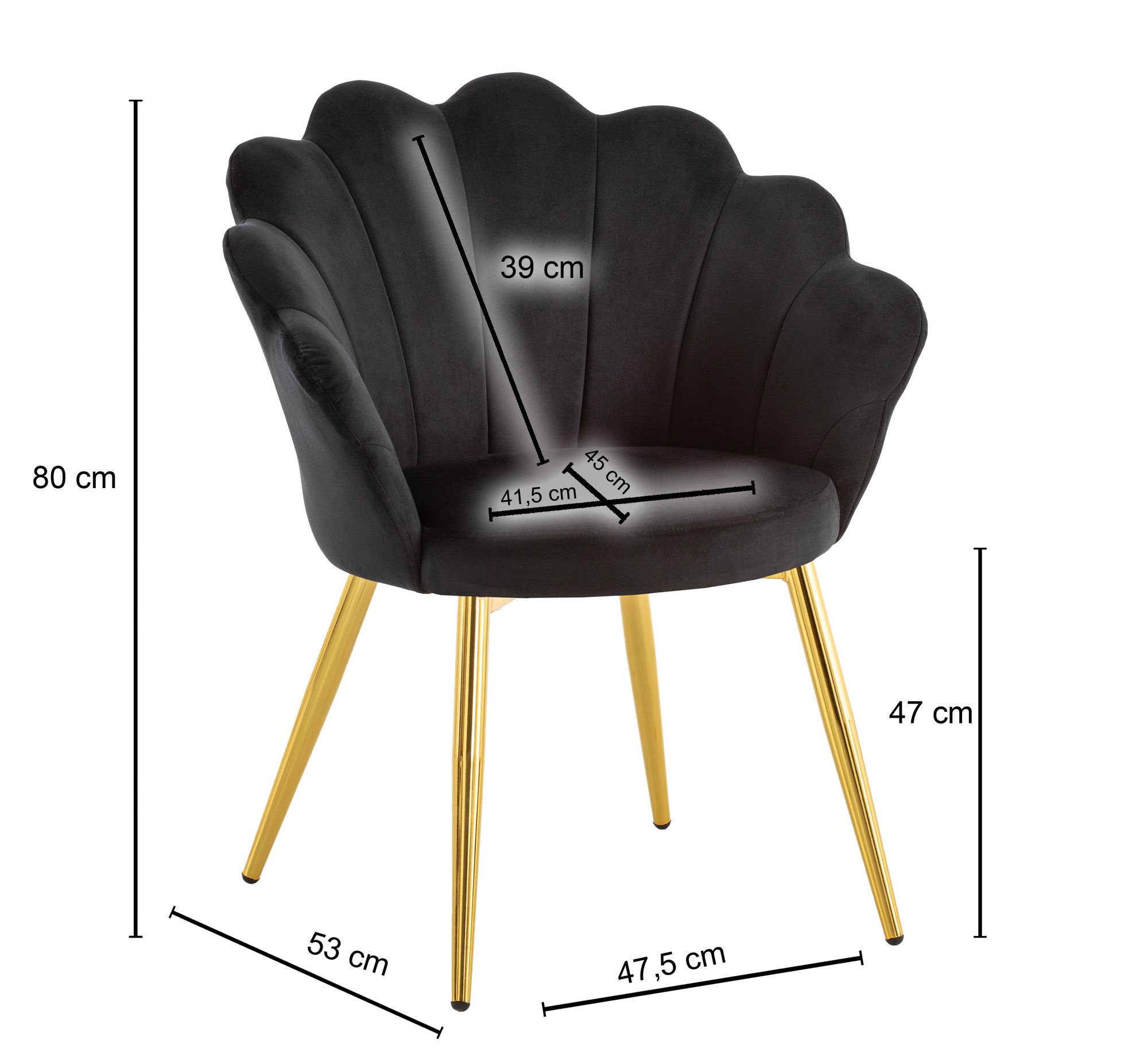 Silla de comedor tulip terciopelo tapizada en negro, silla de cocina con patas doradas, silla de concha de diseño escandinavo, silla tapizada con funda de tela