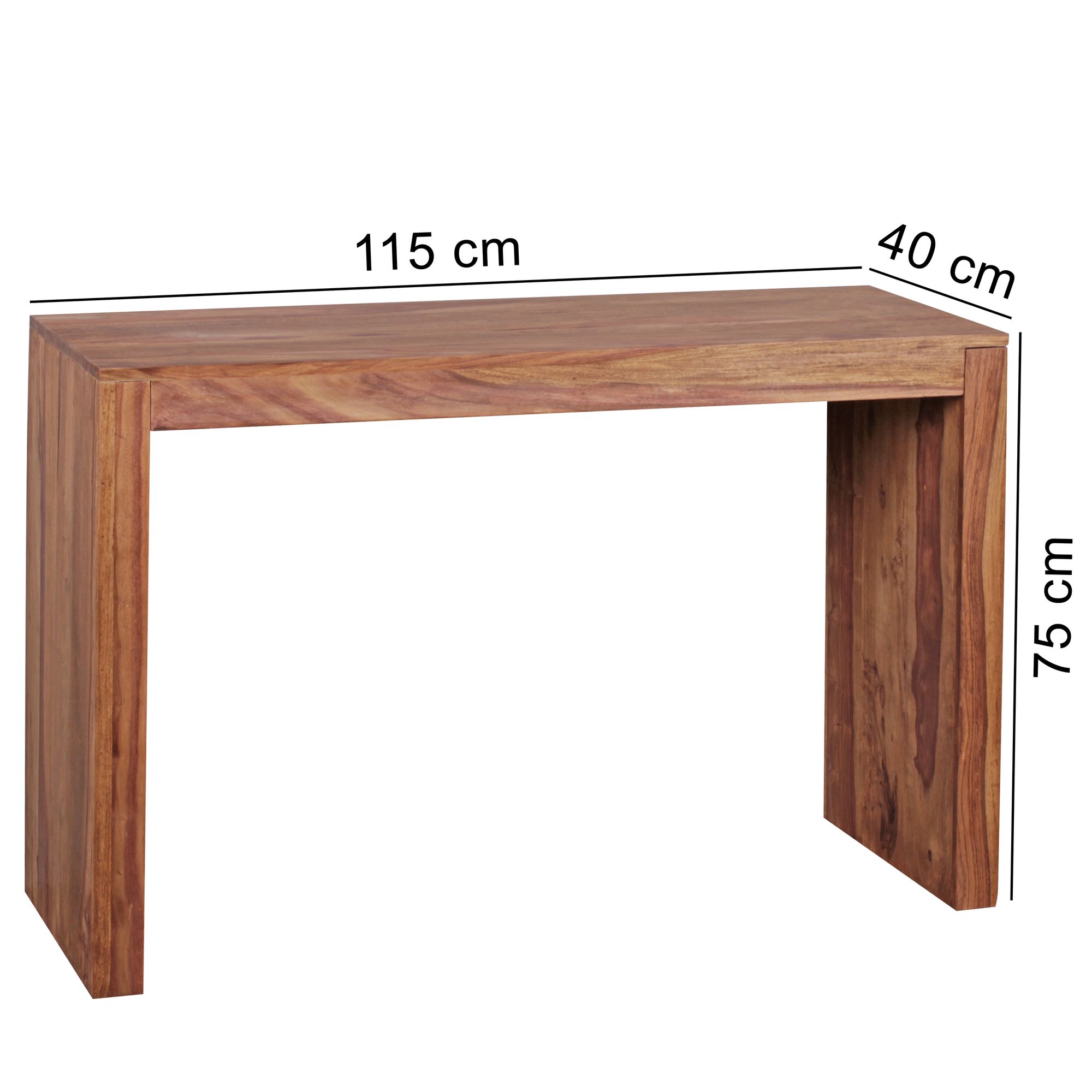 Tabla de consola sheesham de madera maciza mesa consola de 115 x 40 cm mesa de trabajo estilo de la cabaña de madera natural moderna