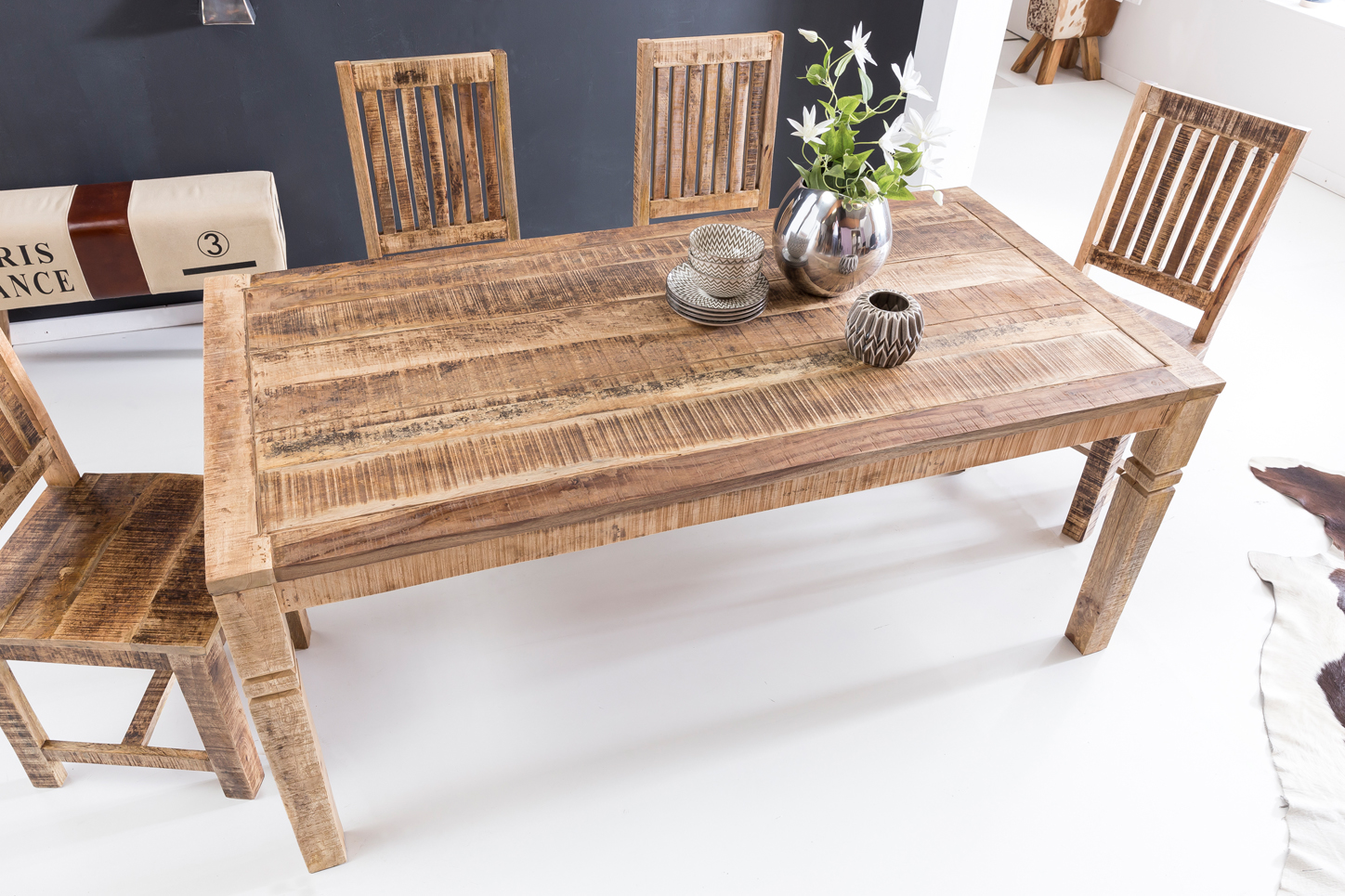 Mesa de comedor rustica 120 x 70 x 76 cm mango sólido-madera