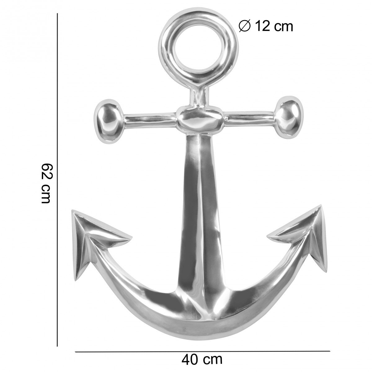 Decoración de aluminio pulido dekofigur anchor 62,5 cm escultura estatua grande alu moderna individual xxl marítima