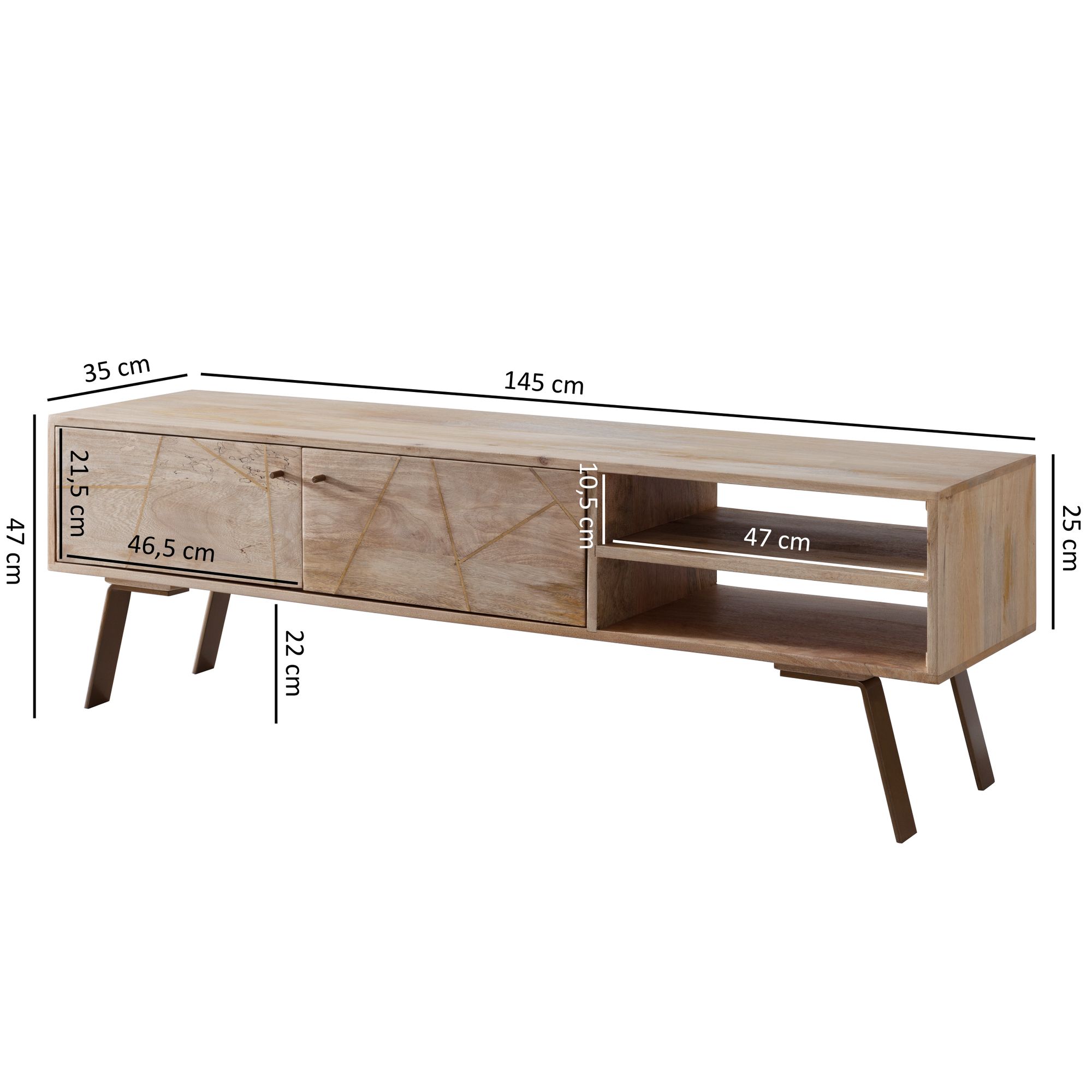 Aparador de tv de estilo country de madera maciza de mango sólido de sikar 145x47x35cm