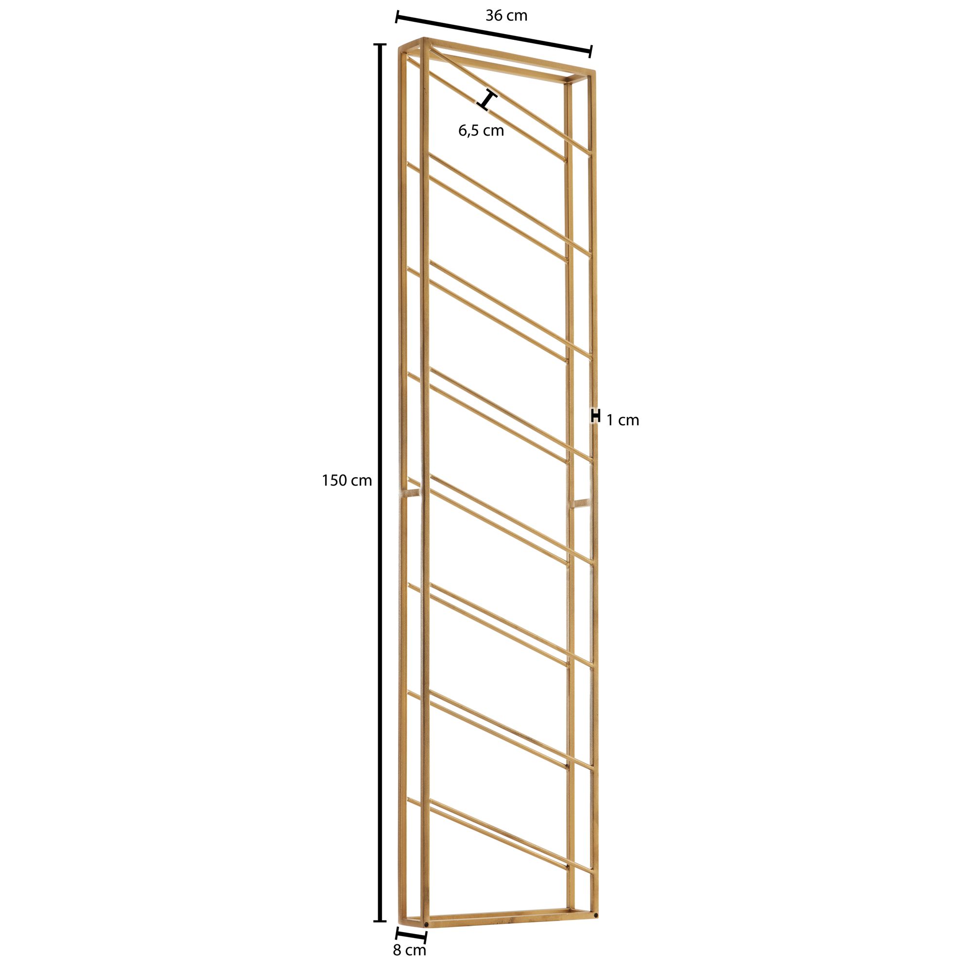 Botellero de pared metal oro 36x150x8 cm grande para 8 botellas