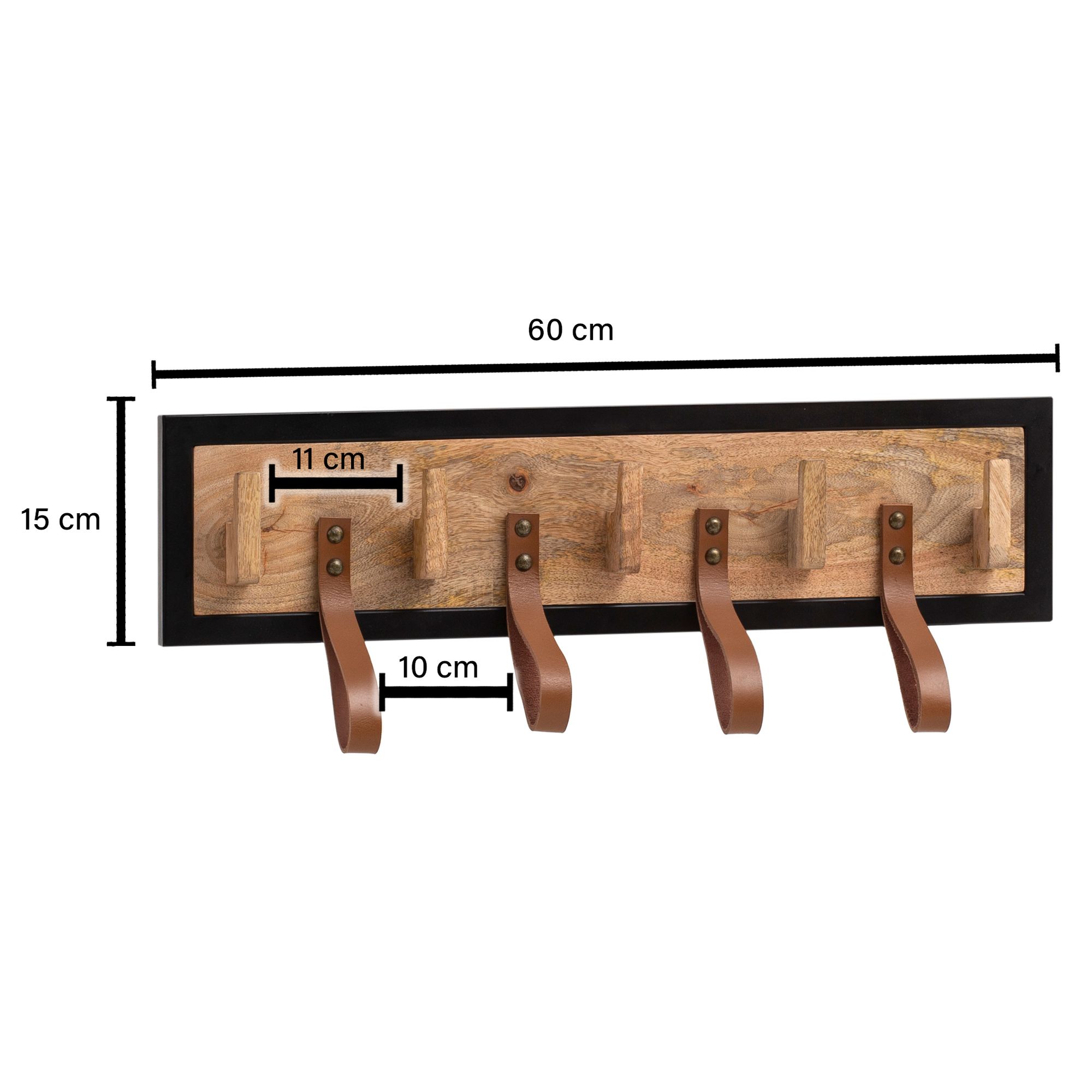 Perchero de pared 60x15x6 cm madera maciza de mango y metal