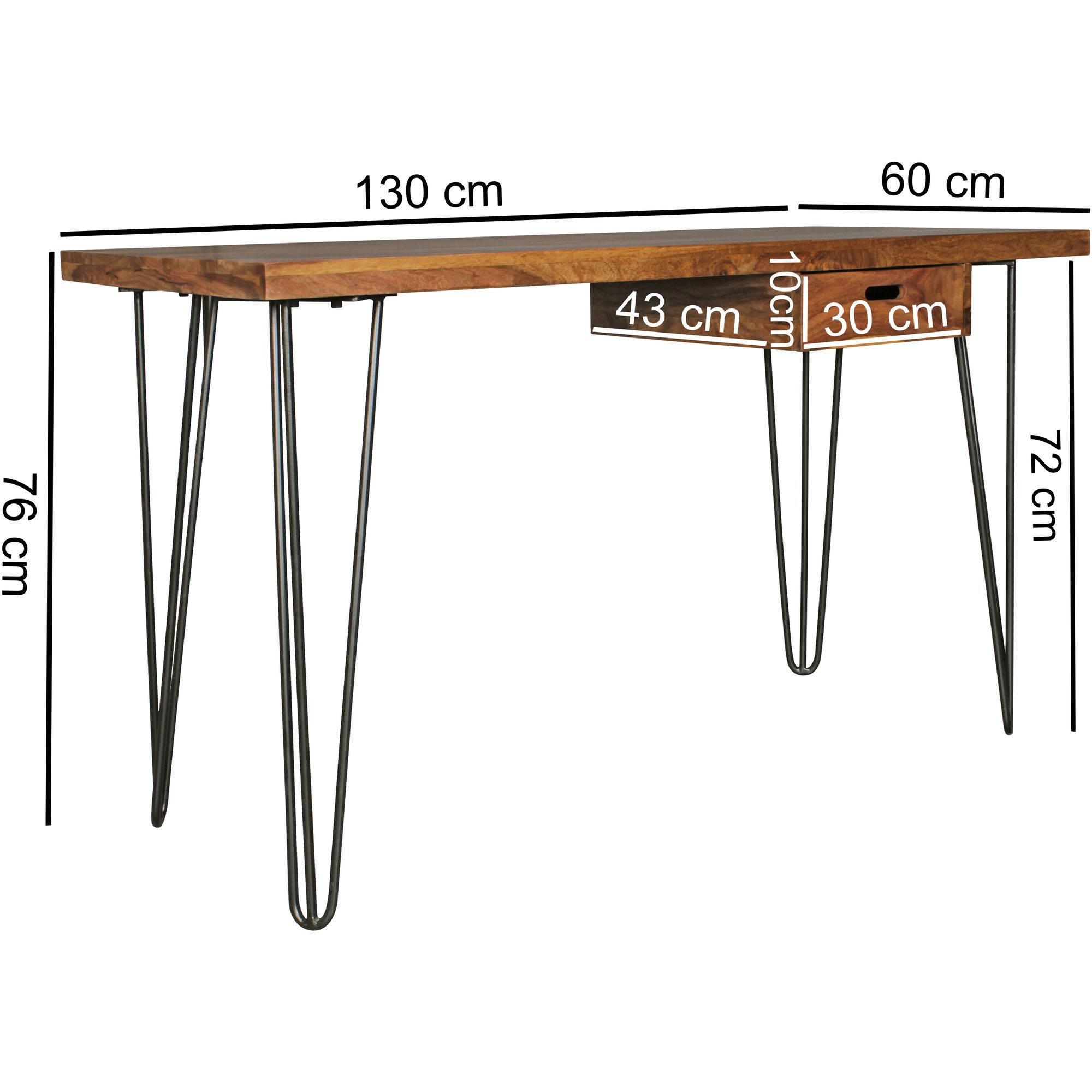 Escritorio bagli marrón 130 x 60 x 76 cm de madera maciza mesa portátil sheesham naturaleza