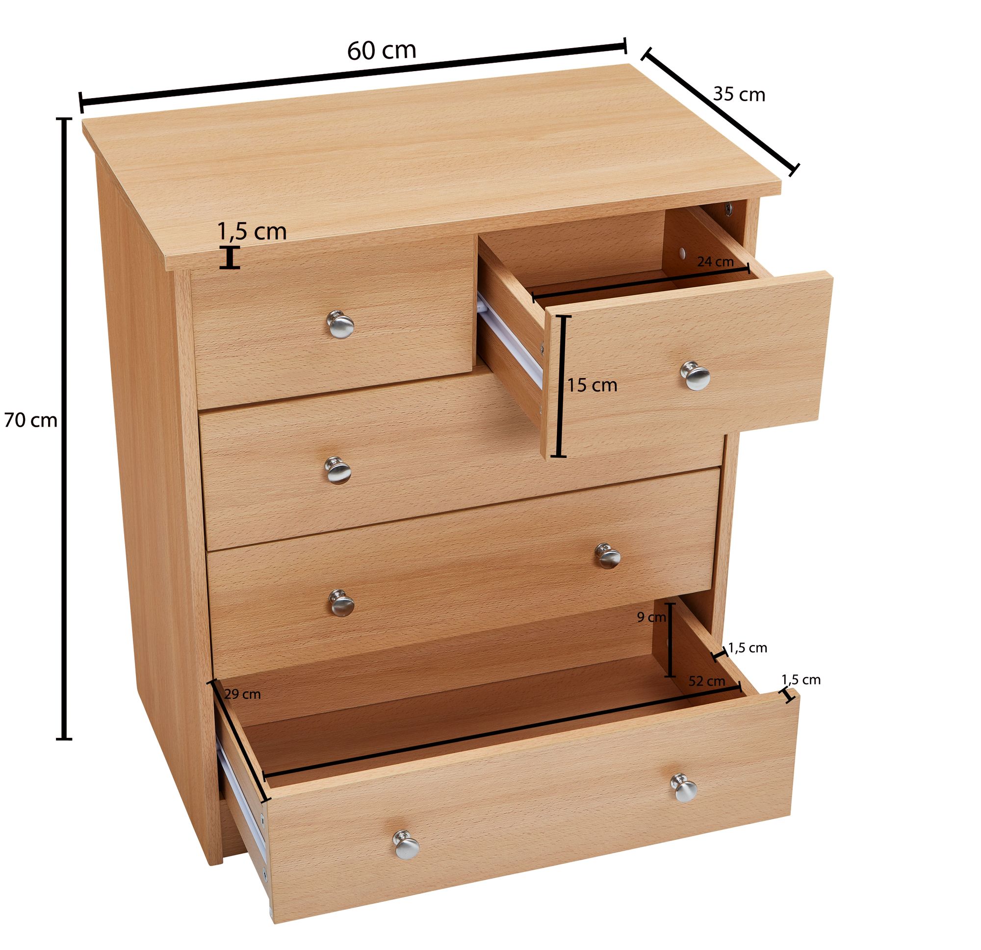 Diseño chck cómoda de madera de 60 x 70 x 35 cm libro con 5 cajones