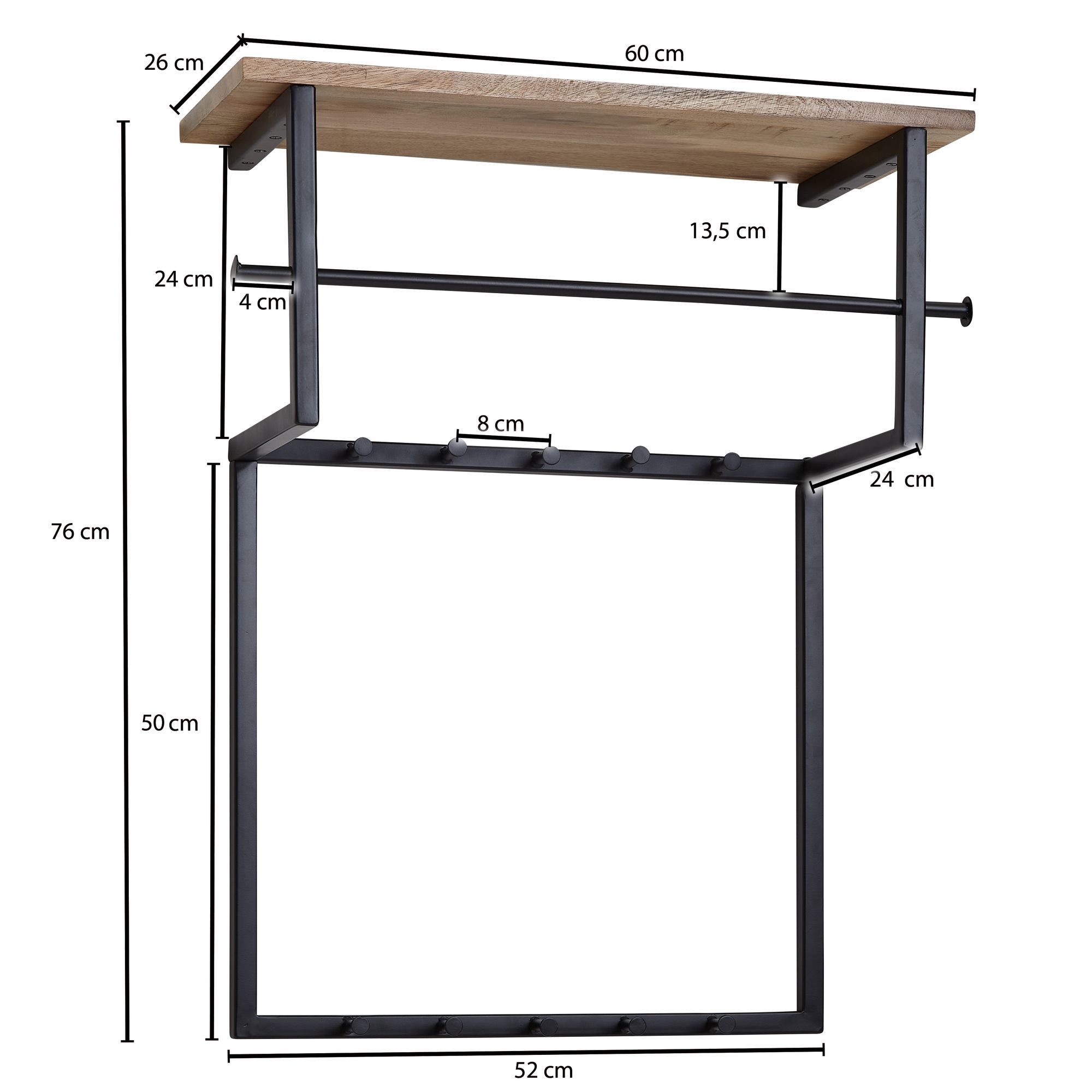 Armario de pared de diseño mango madera maciza metal 60x76x26 cm